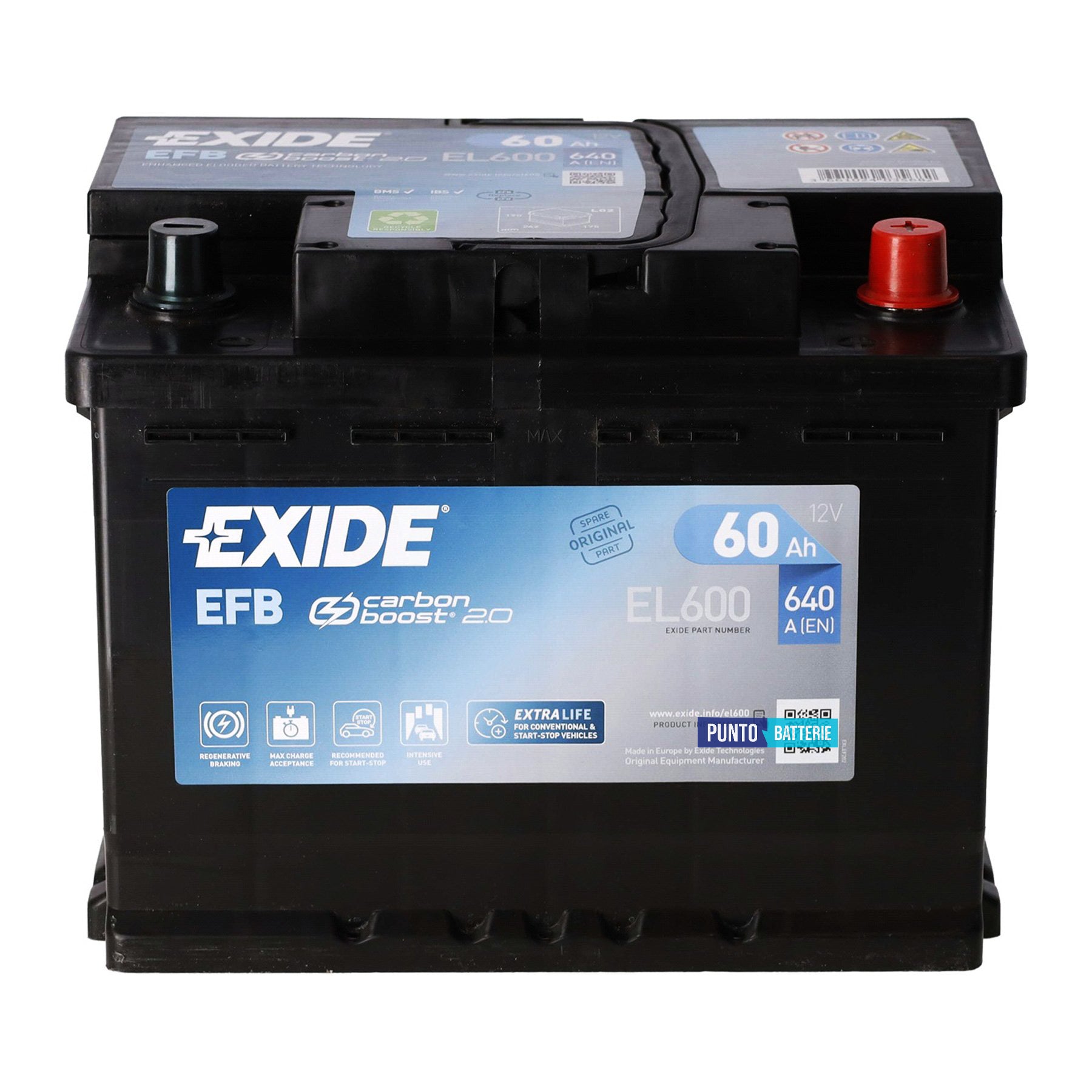 Batteria Exide 60Ah, 12V, 640A, 242x175x190mm, EFB