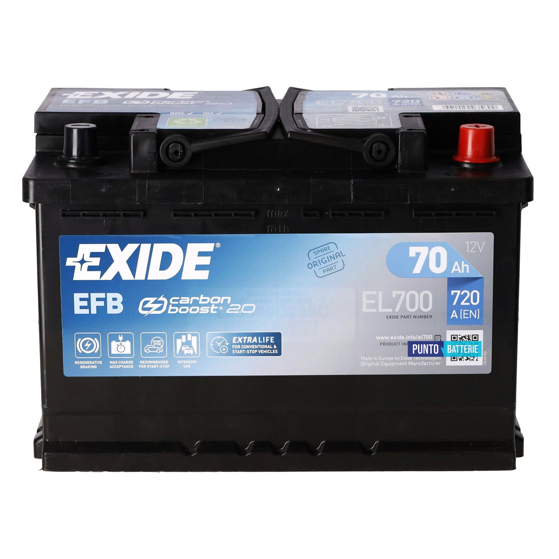 Batteria Exide 70Ah, 12V, 760A, 278x175x190mm, EFB