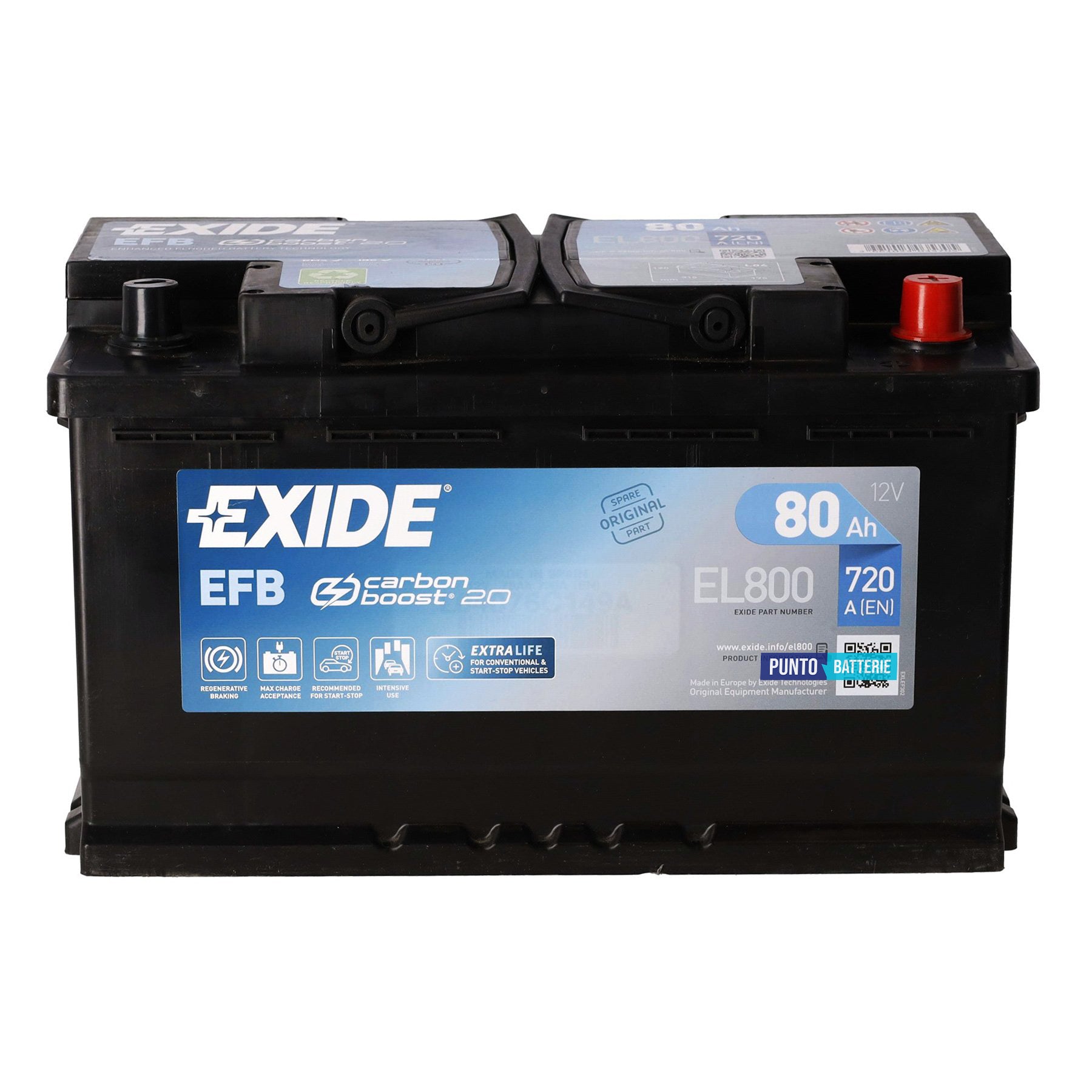 Batteria Exide 80Ah, 12V, 800A, 315x175x190mm, EFB