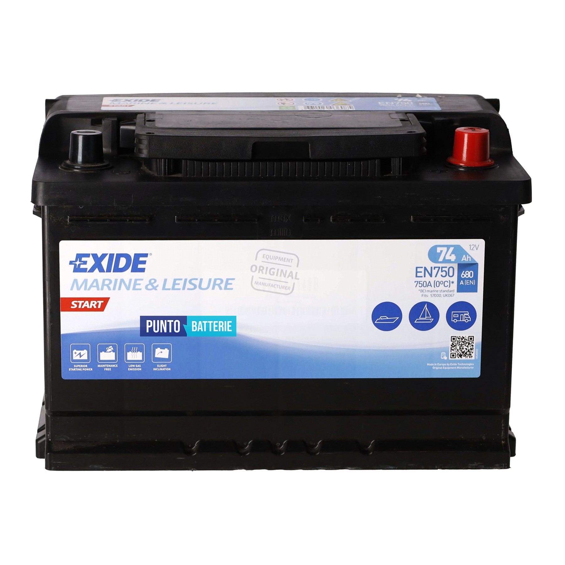 Batteria Exide 74Ah, 12V, 278x175x190mm