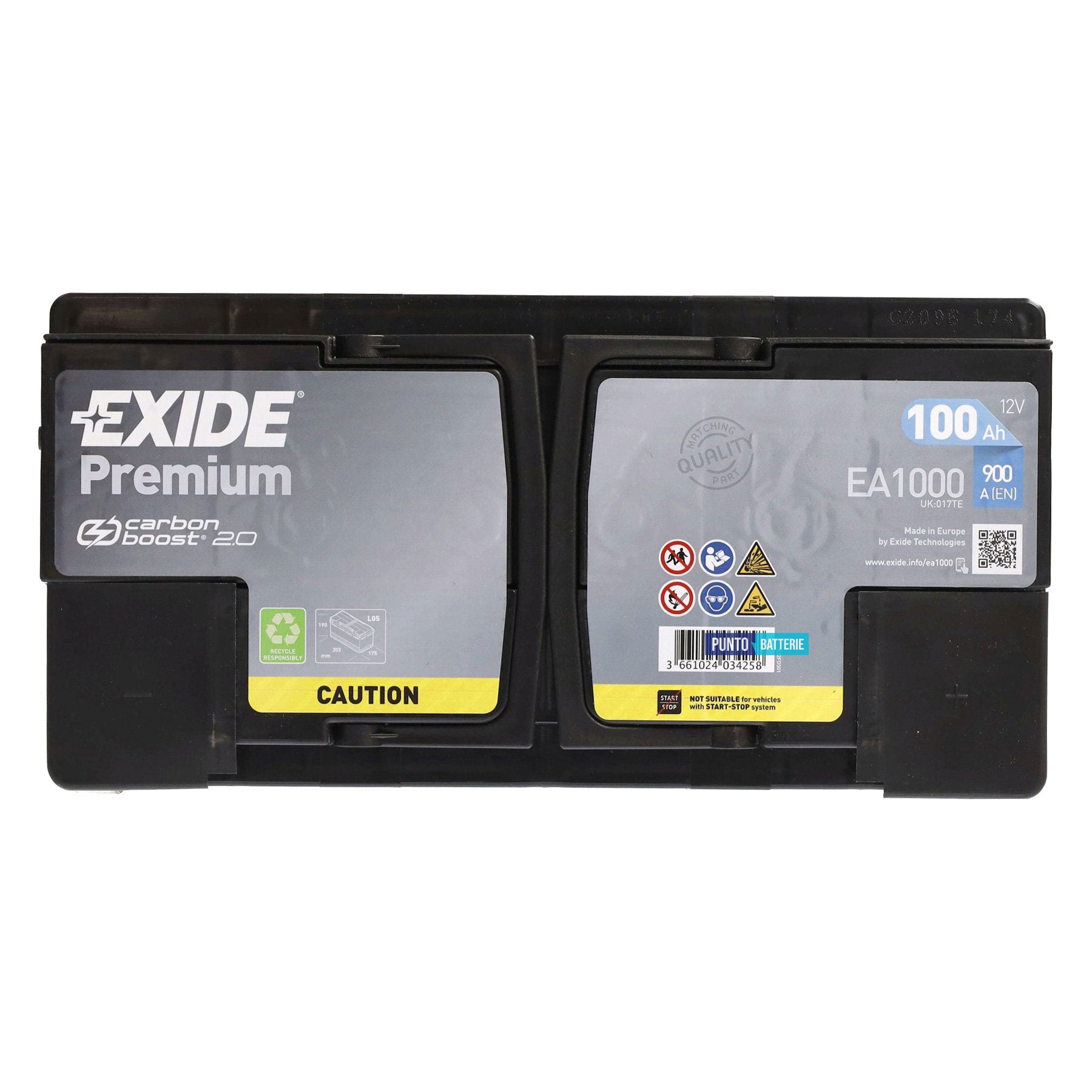 Batteria auto 100ah, 900a, 12v