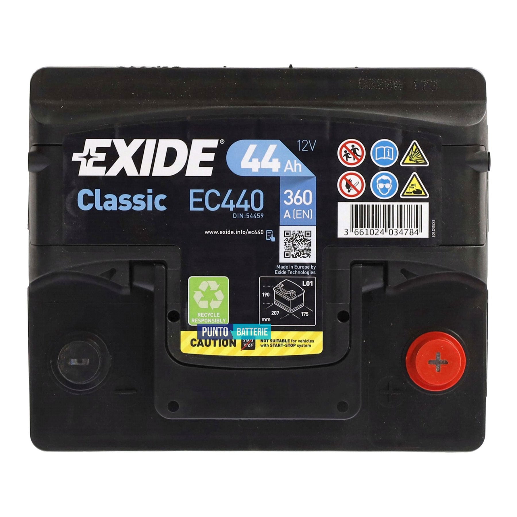 Batteria auto 44ah, 360a, 12v