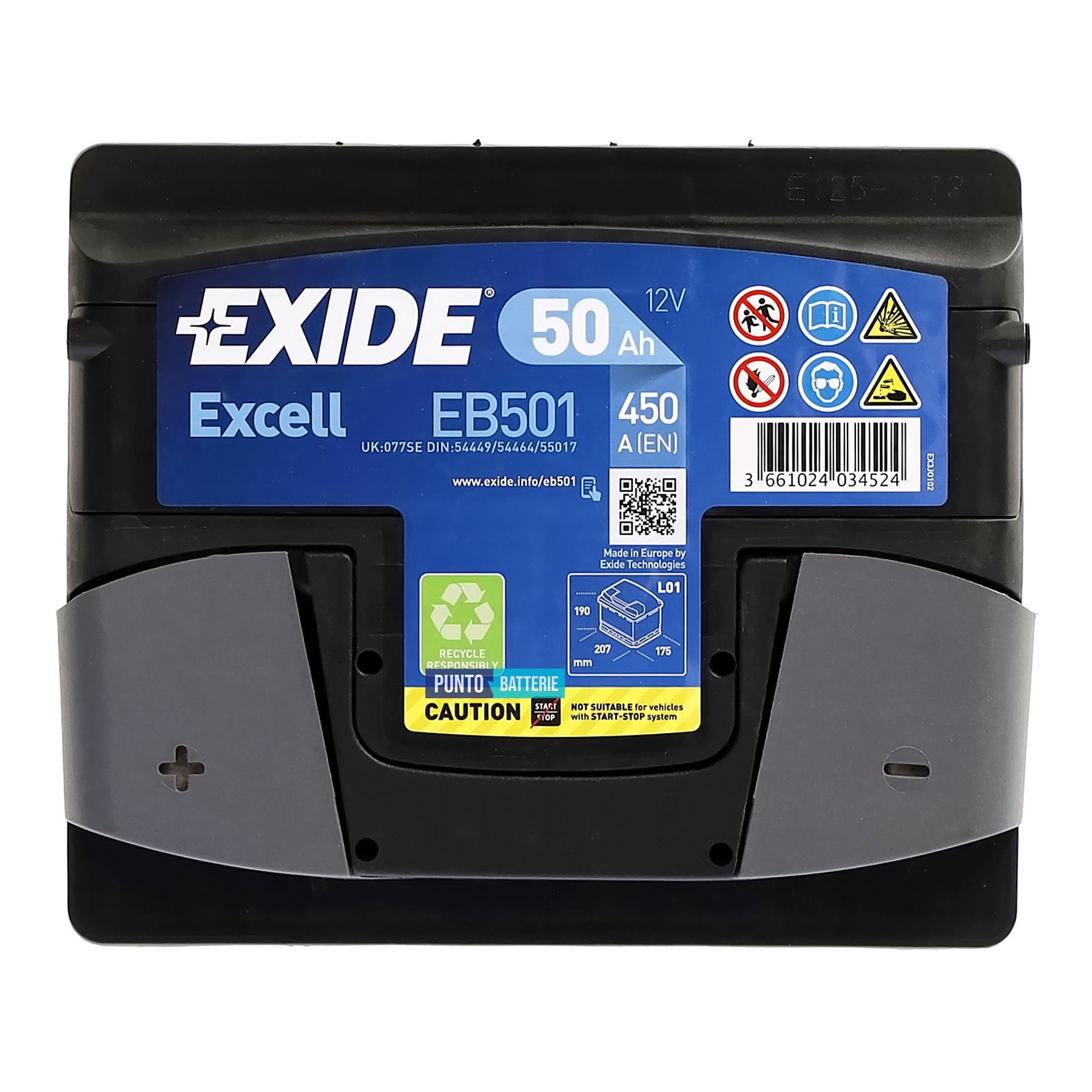 Batteria auto 50ah, 450a, 12v