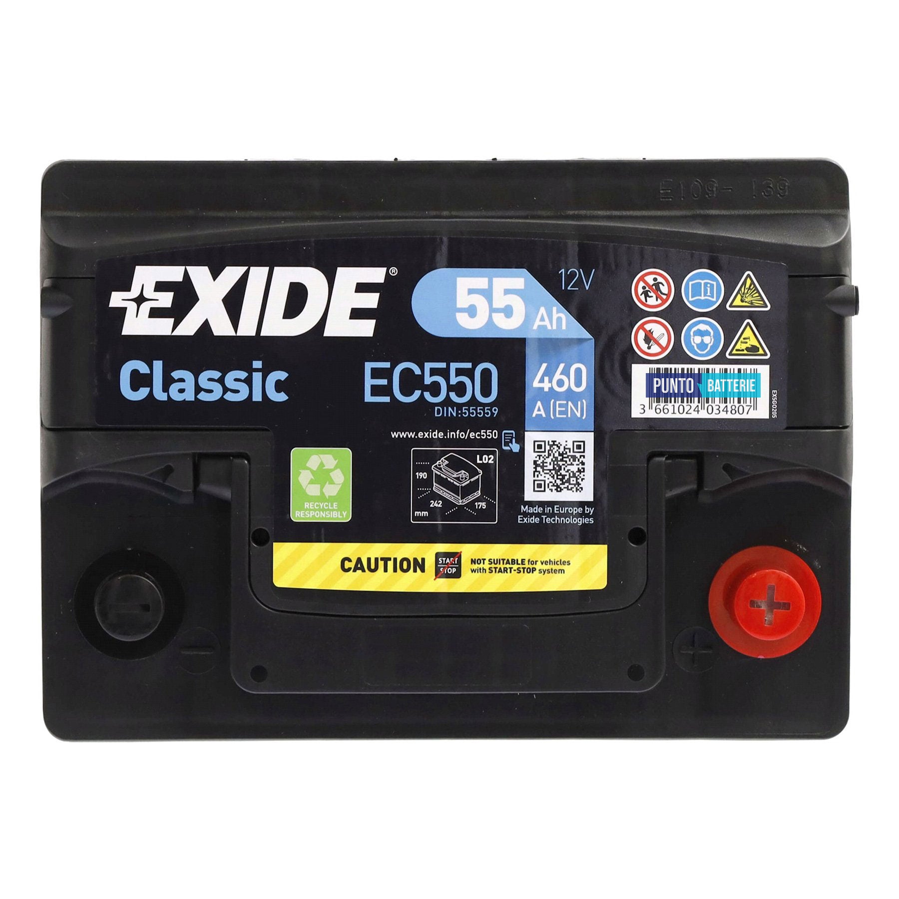 Batteria auto 55ah, 460a, 12v