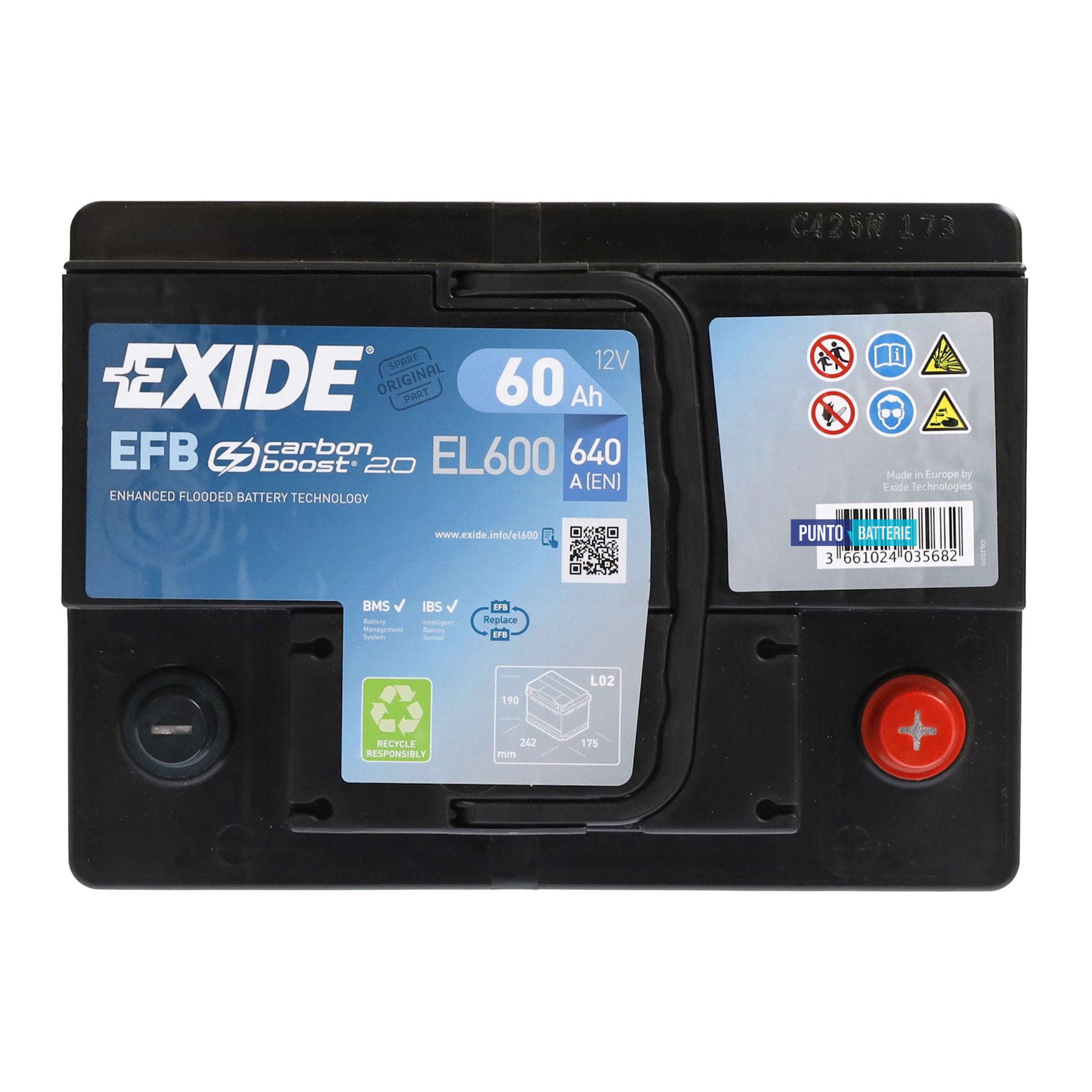 Batteria auto 60ah, 640a, 12v