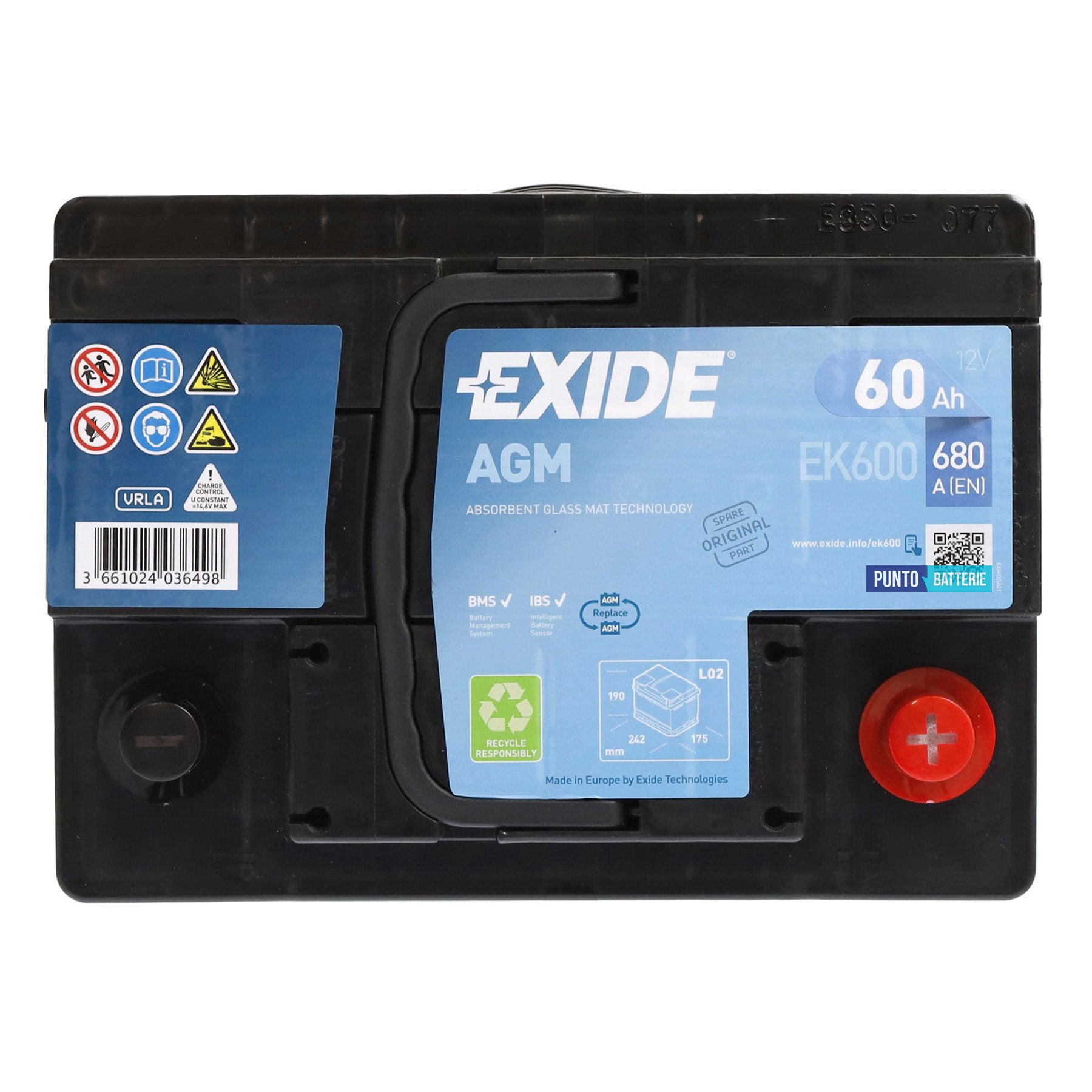 Batteria auto 60ah, 680a, 12v