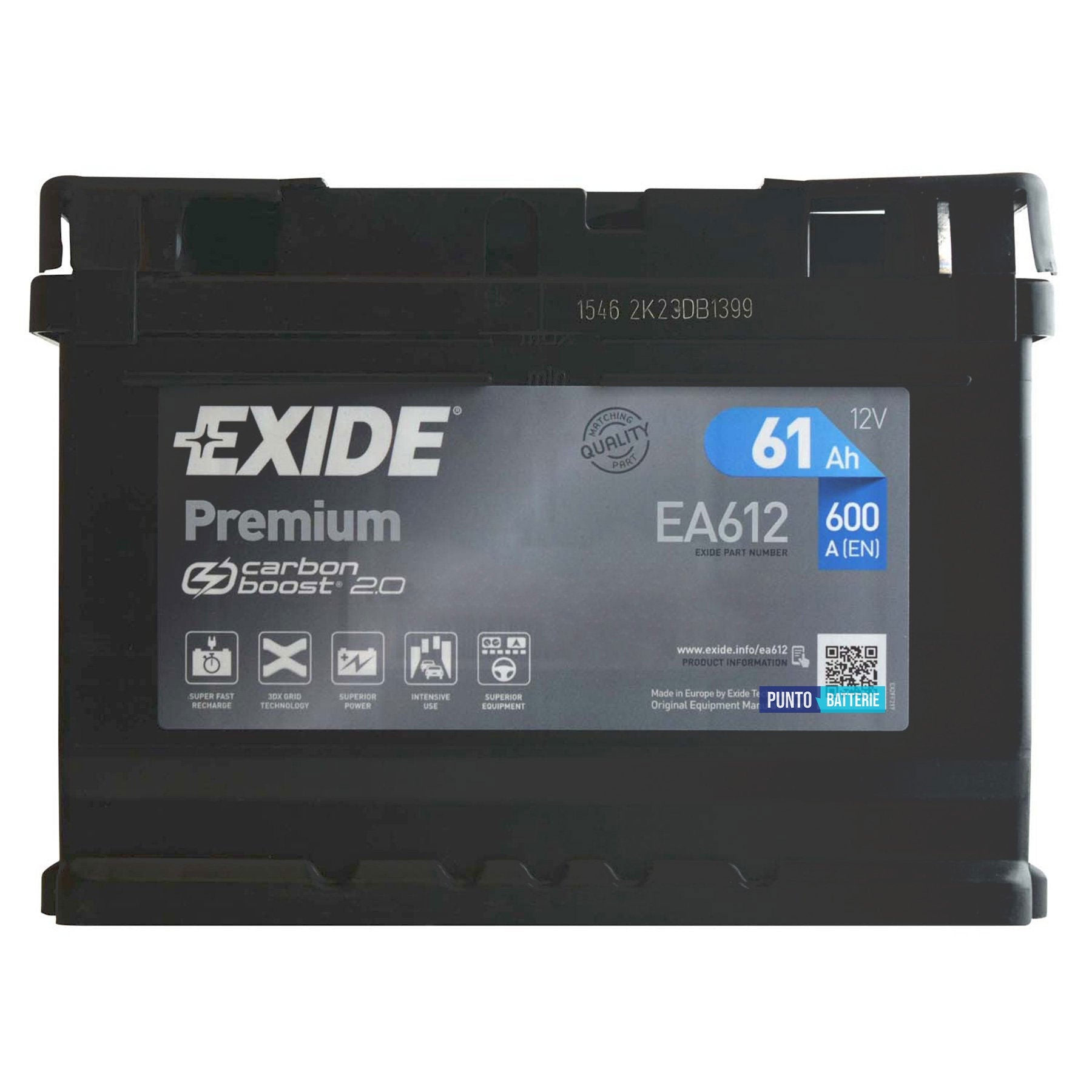 Batteria auto 61ah, 600a, 12v