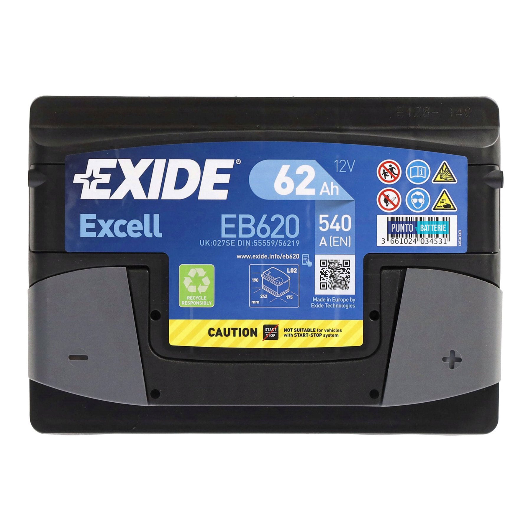 Batteria auto 62ah, 540a, 12v