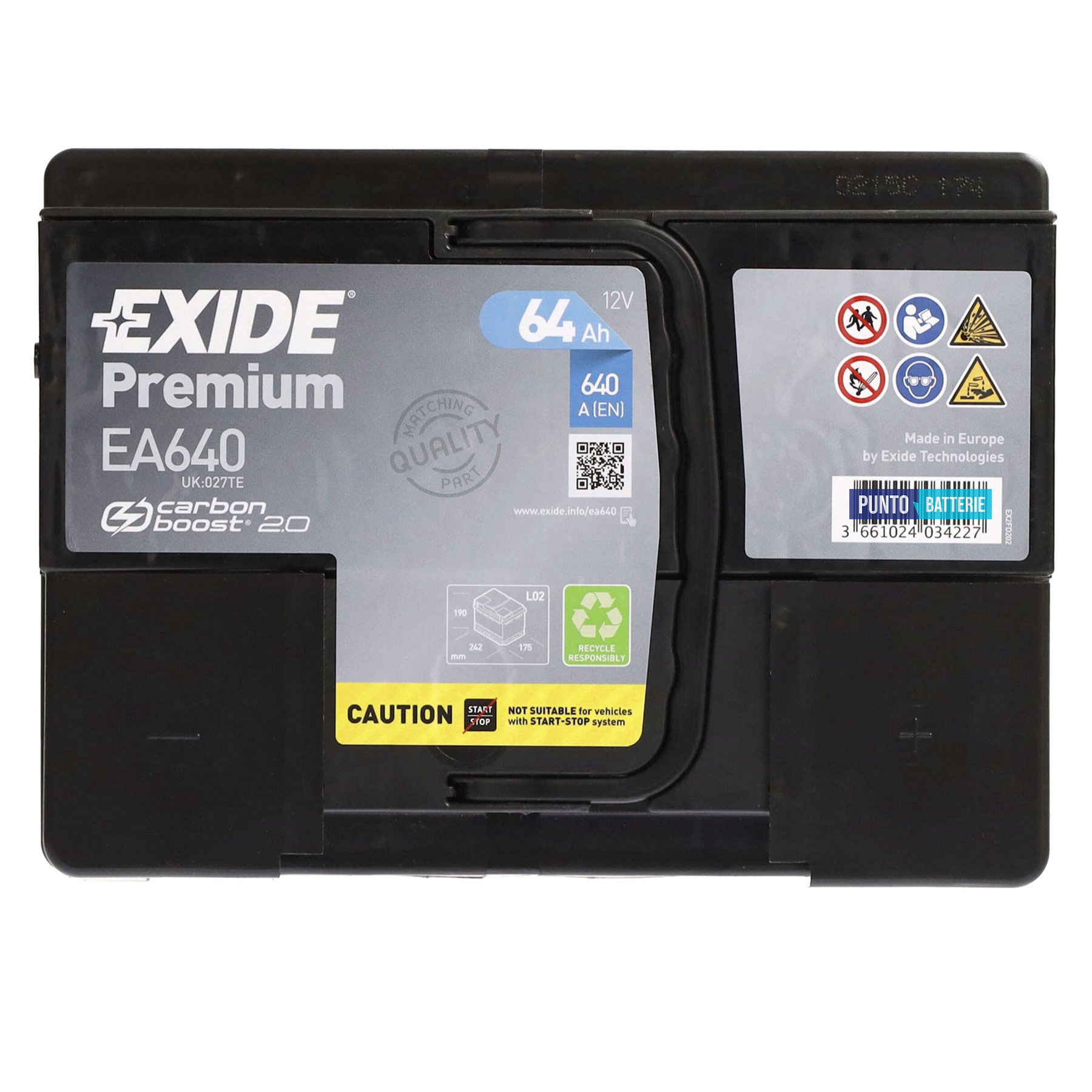 Batteria auto 64ah, 640a, 12v