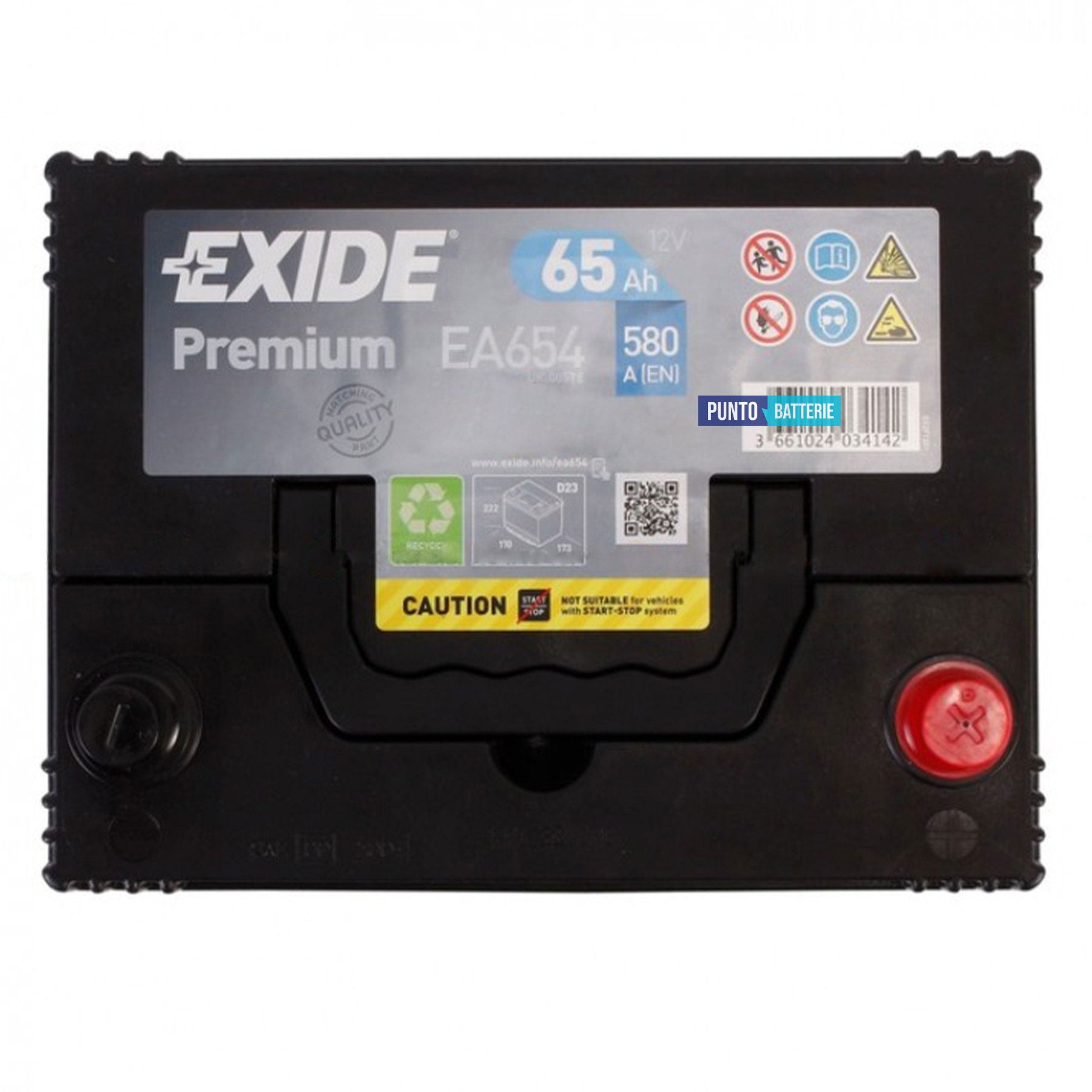 Batteria auto 65ah, 580a, 12v