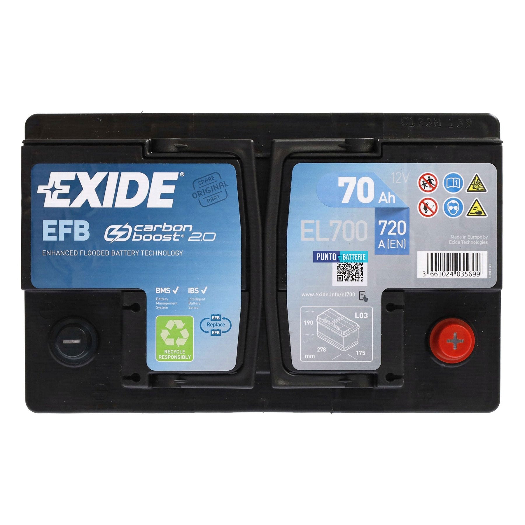 Batteria auto 70ah, 760a, 12v