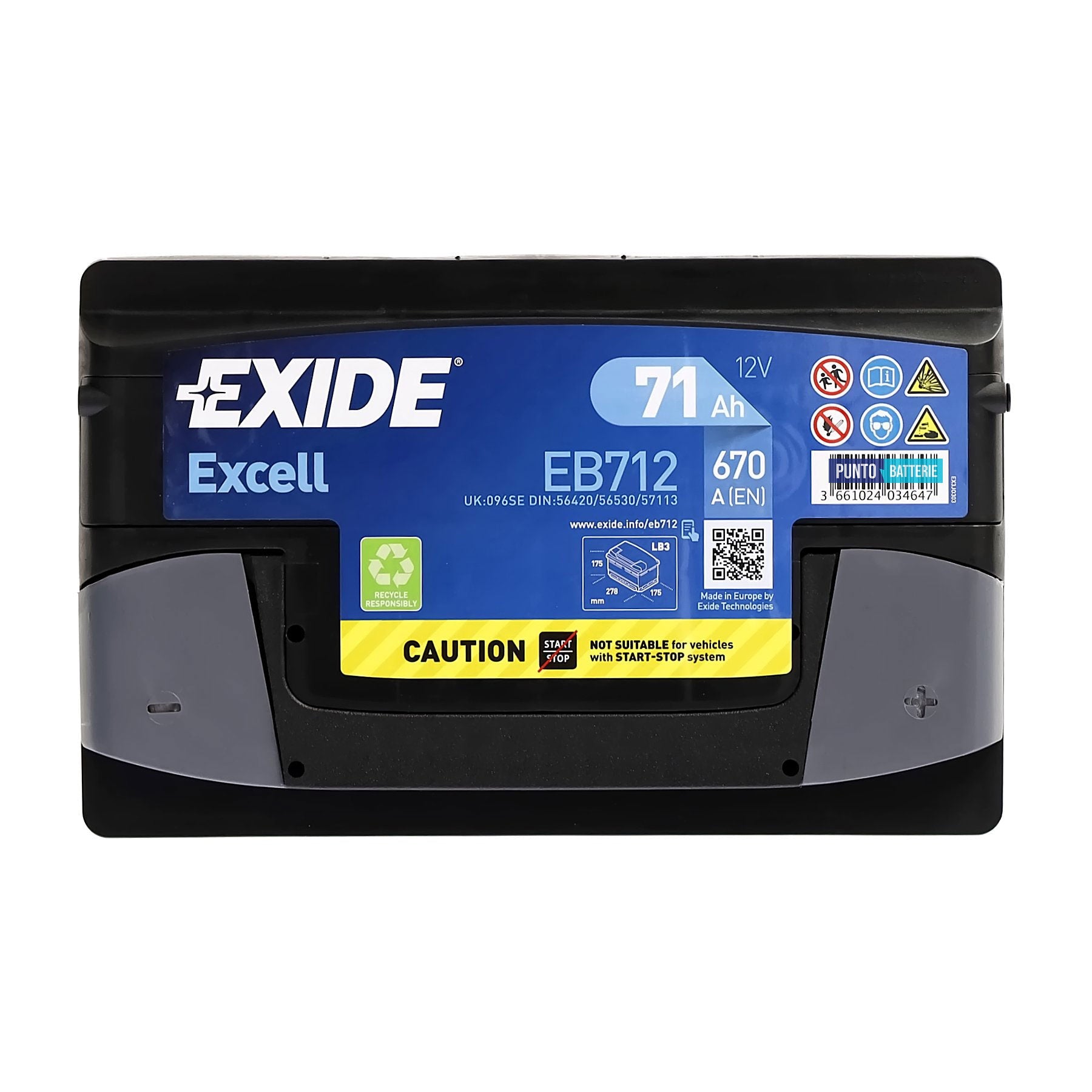 Batteria auto 71ah, 670a, 12v