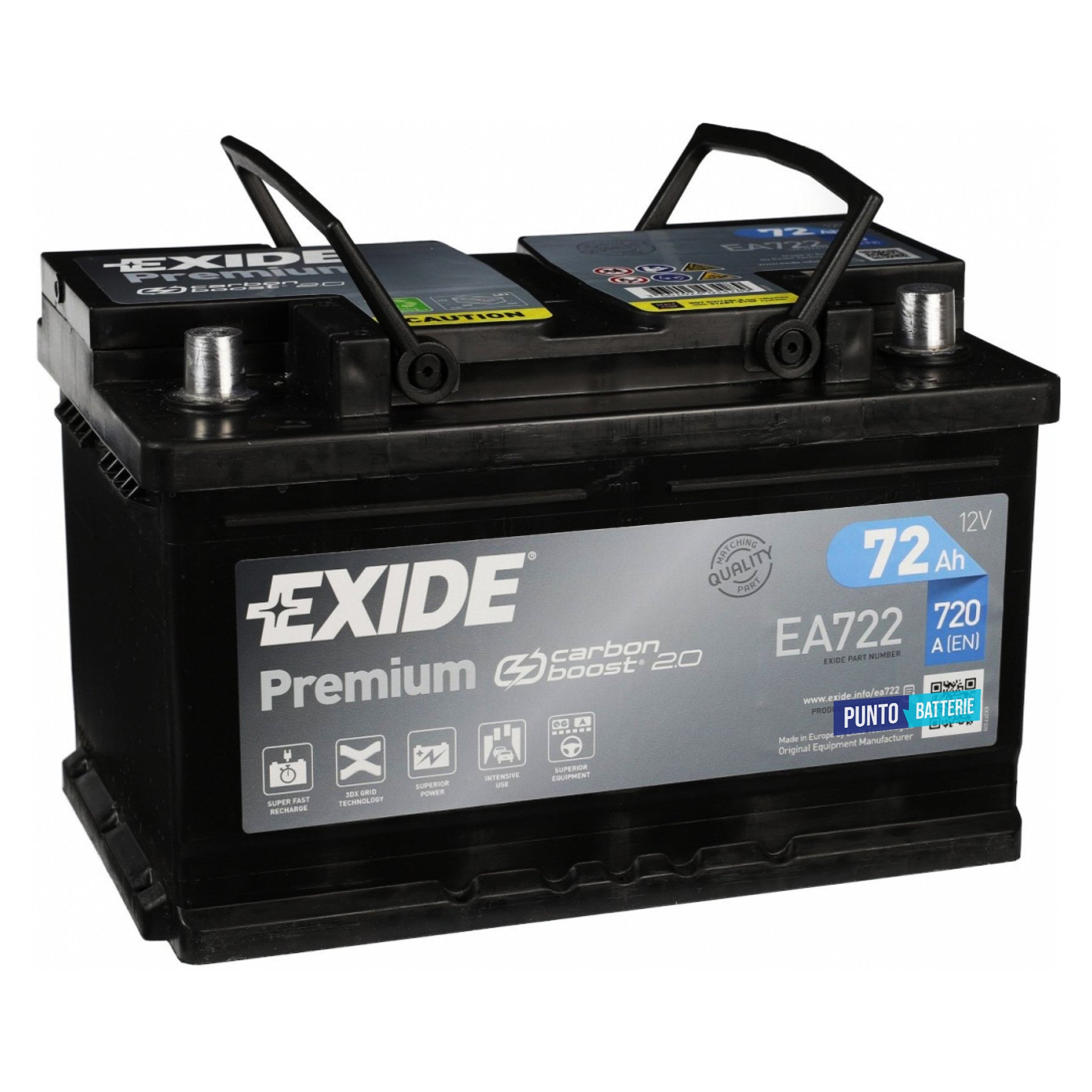 Batteria auto 72ah, 720a, 12v