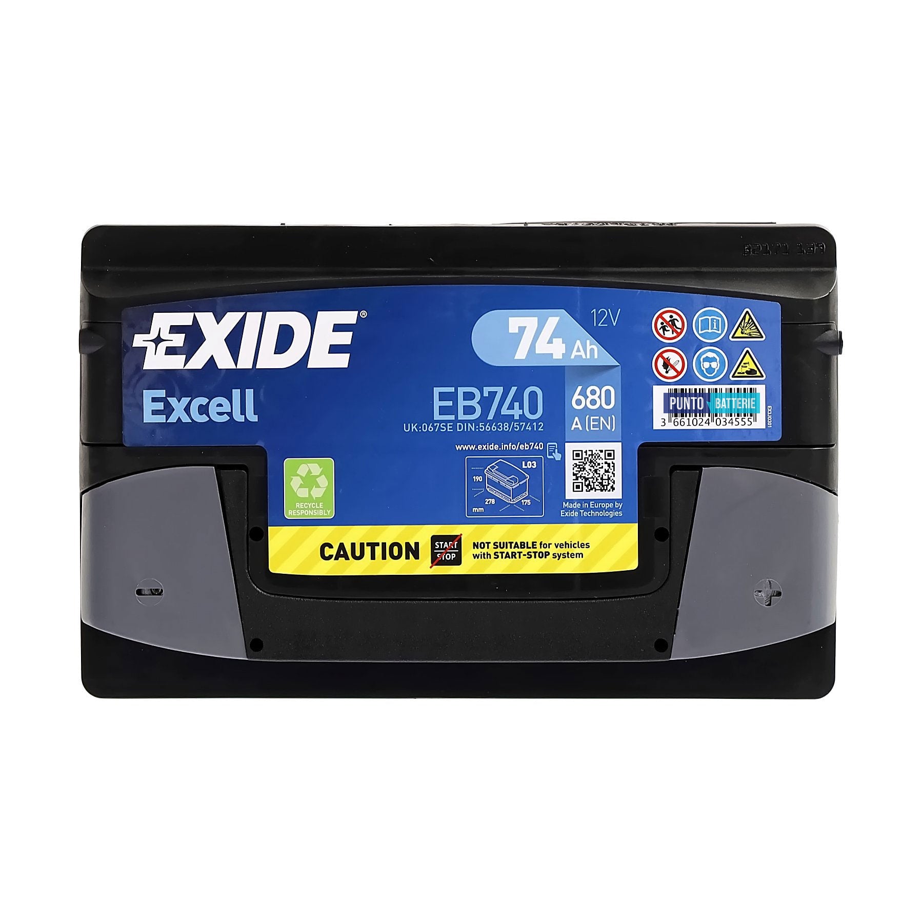 Batteria auto 74ah, 680a, 12v
