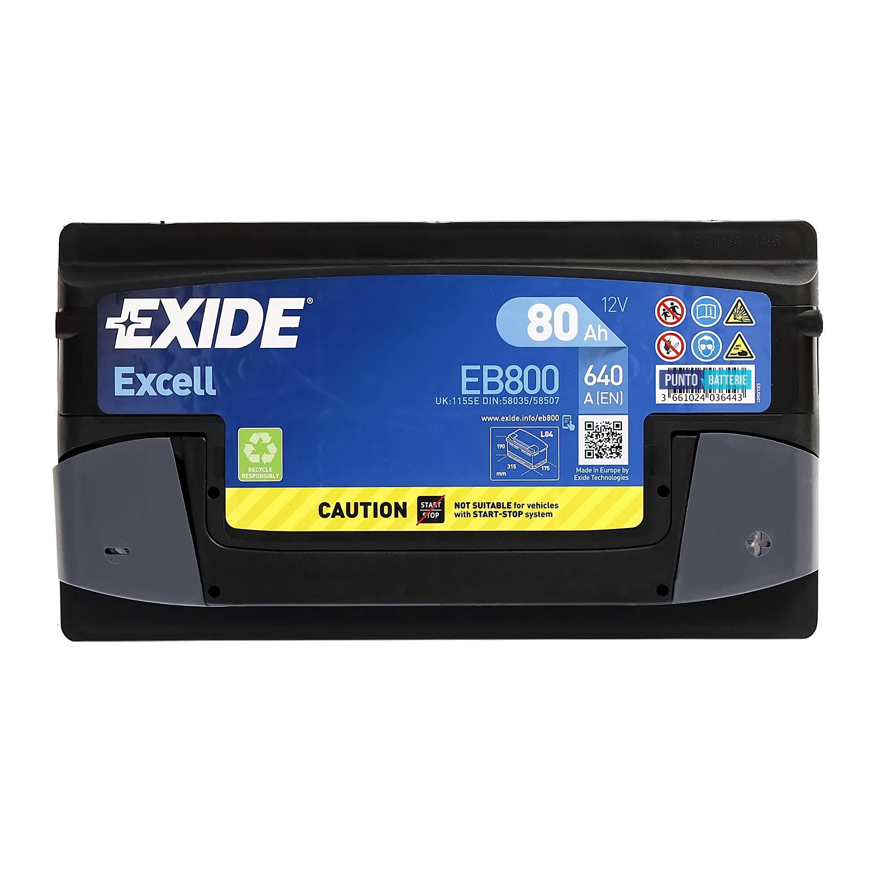 Batteria auto 80ah, 640a, 12v