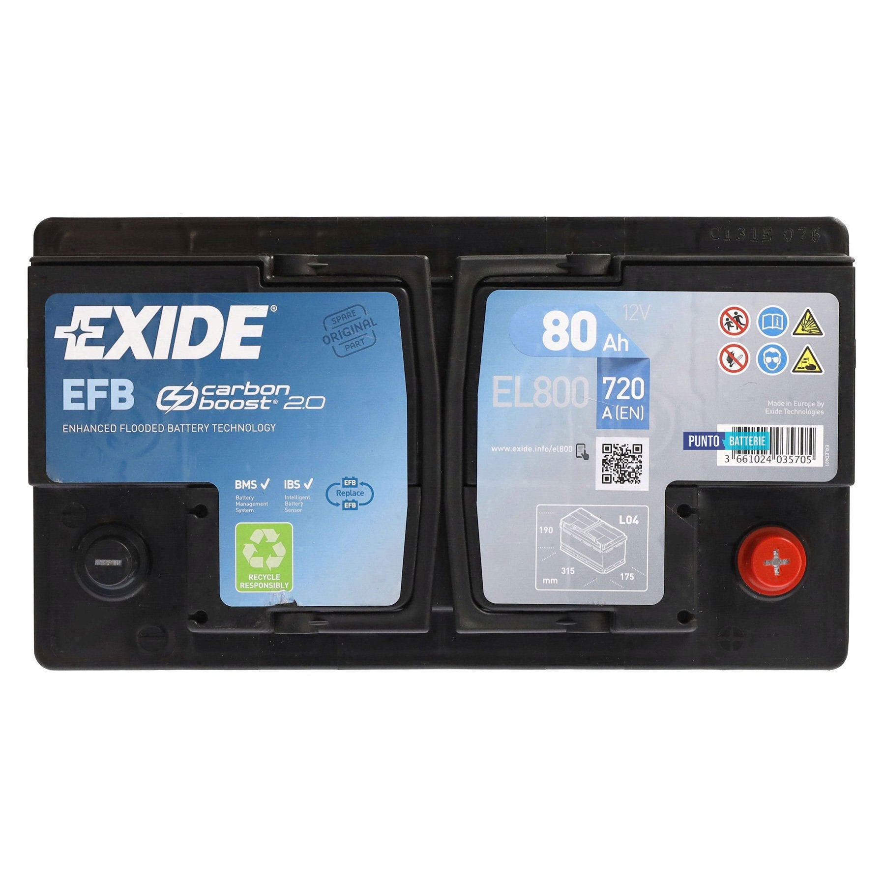 Batteria auto 80ah, 800a, 12v