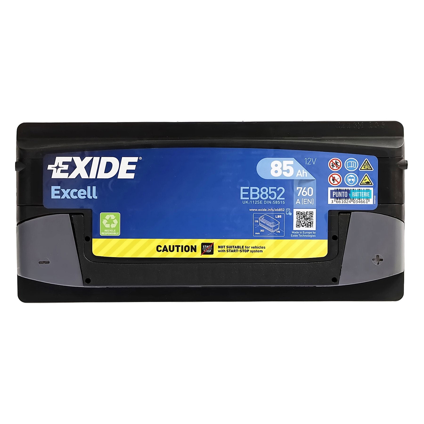 Batteria auto 85ah, 760a, 12v