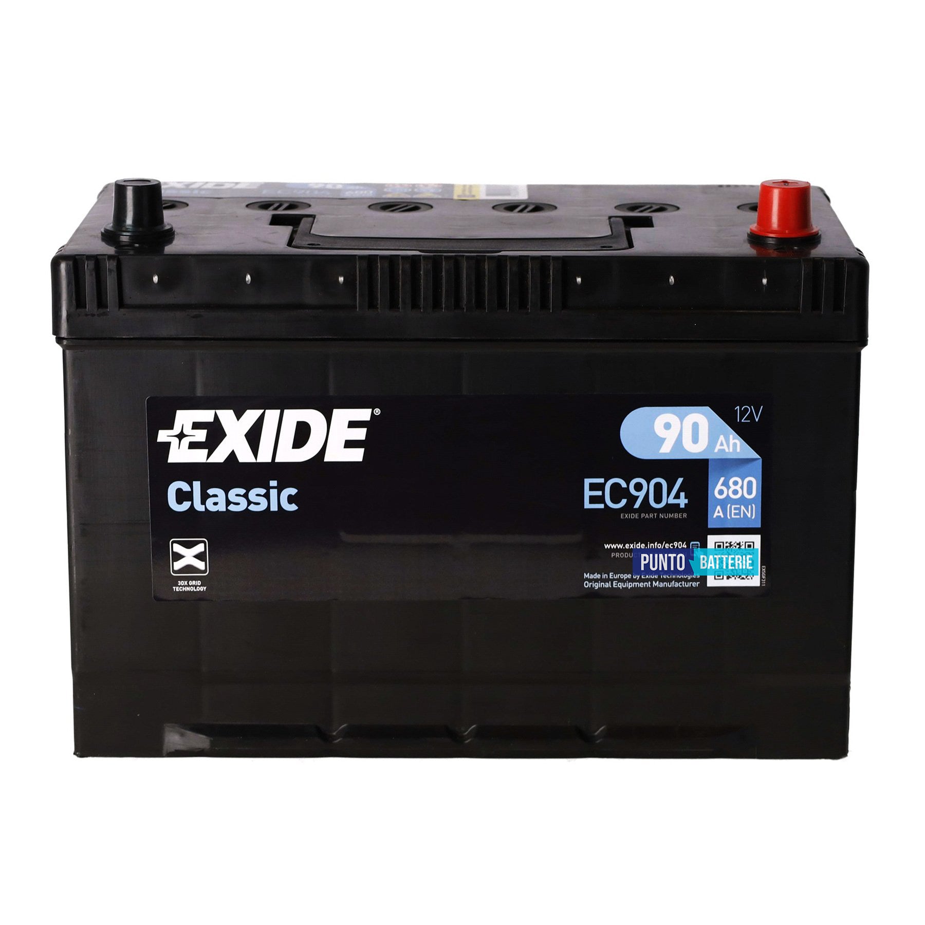 Batteria auto 90ah, 680a, 12v