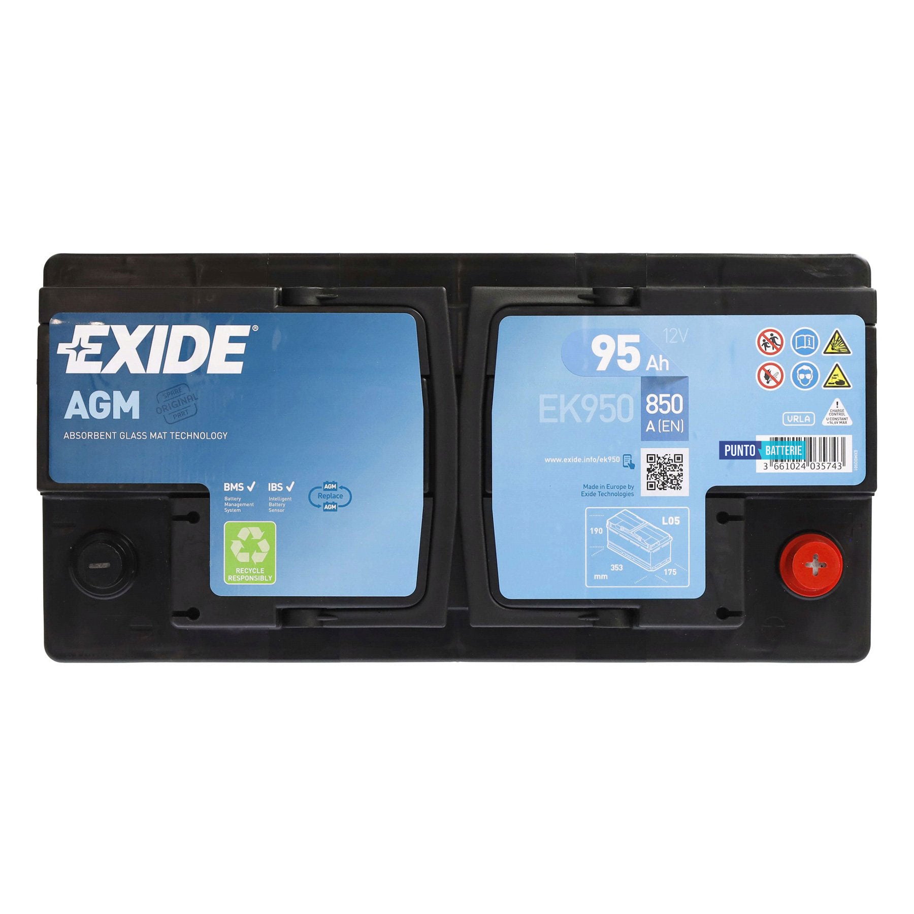 Batteria auto 95ah, 850a, 12v