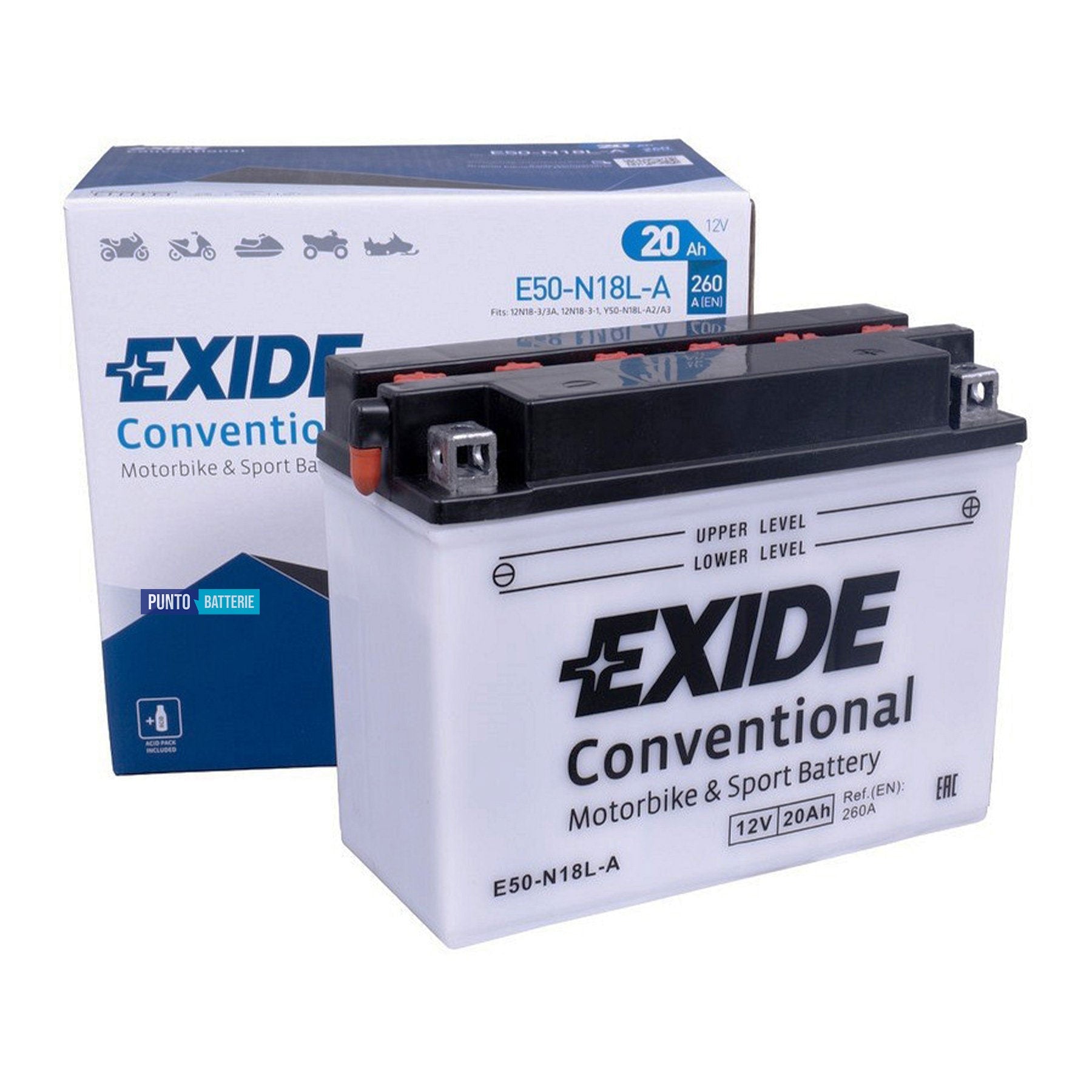 Batteria Exide 20Ah, 12V, 260A , 205x90x162mm