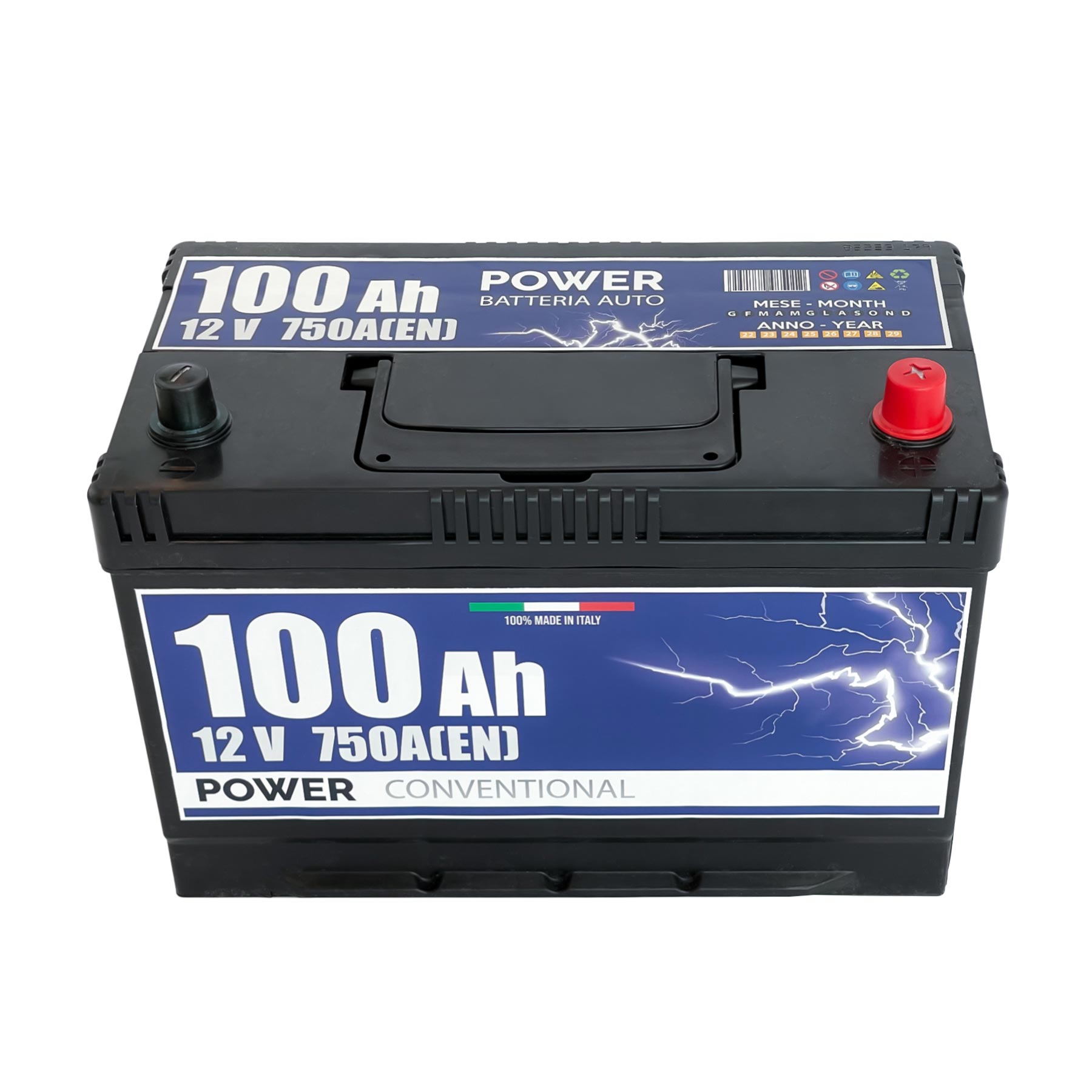 Batteria auto 100ah, 750a, 12v