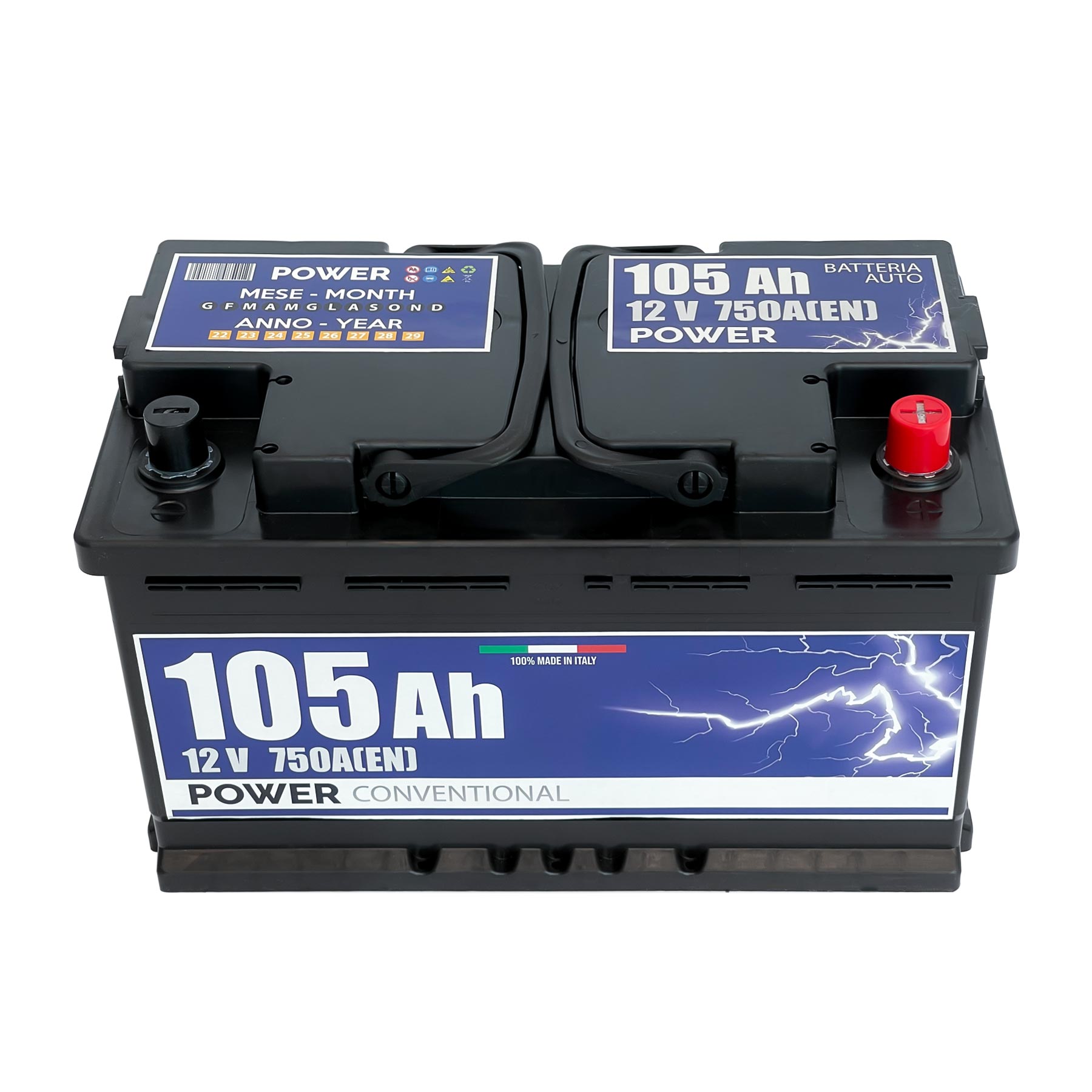 Batteria auto 105ah, 750a, 12v