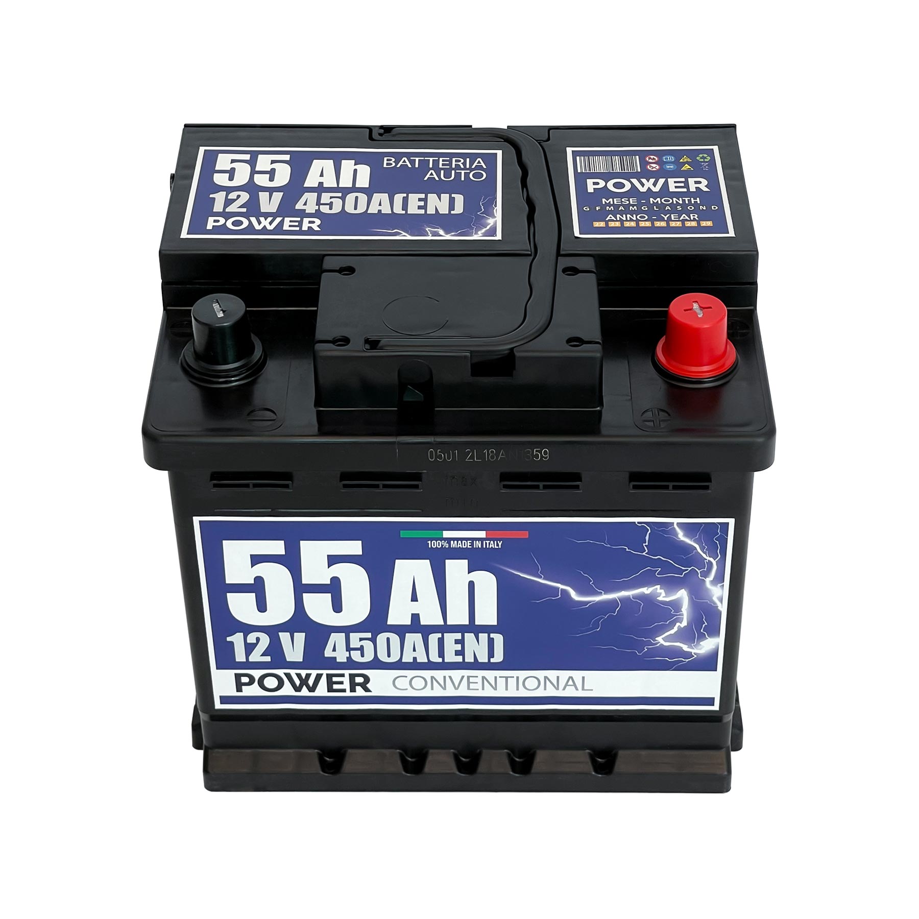 Batteria auto 55ah, 450a, 12v