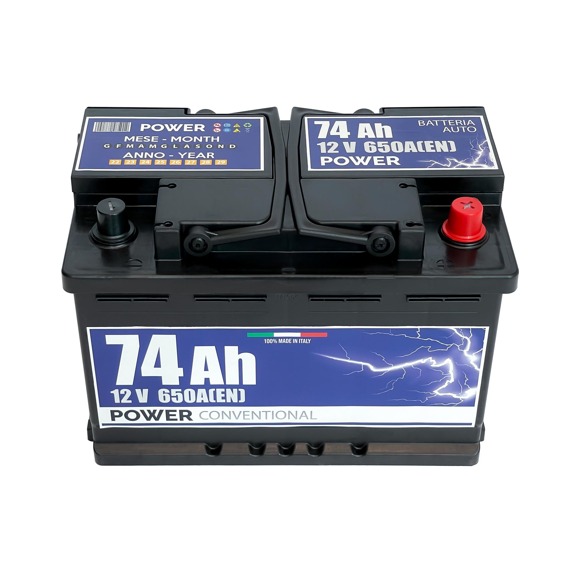 Batteria auto 74ah, 650a, 12v