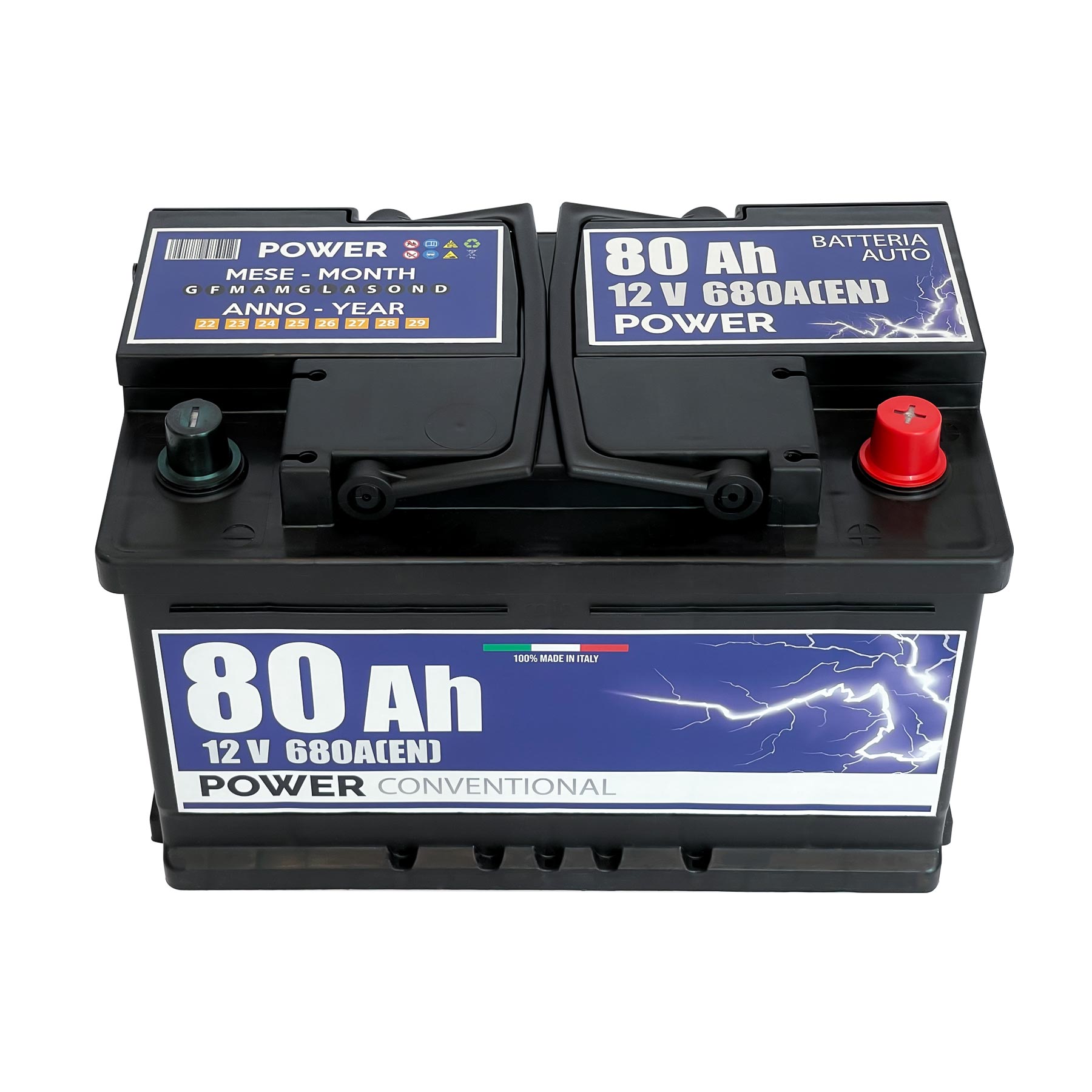 Batteria auto 80ah, 680a, 12v