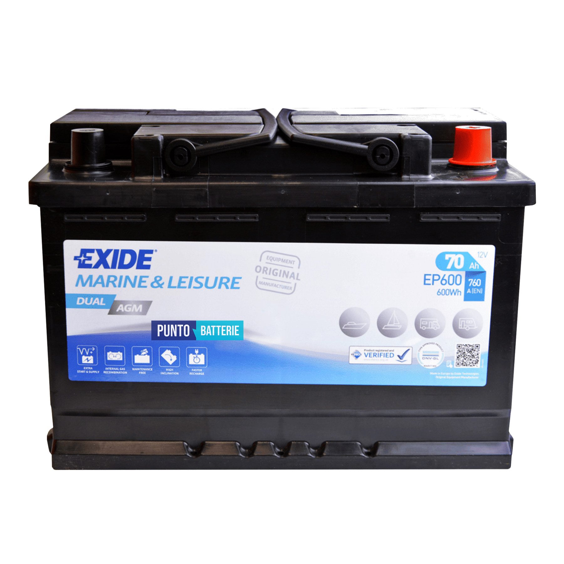 Batteria Exide 70Ah, 12V, 278x175x190mm