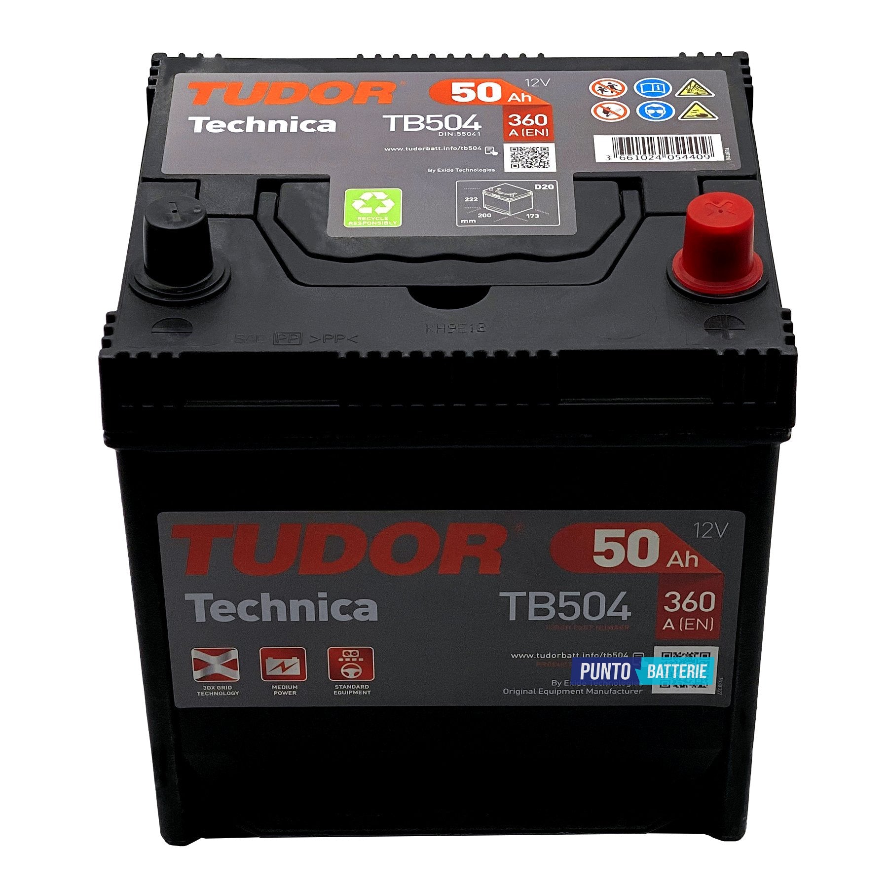 Batteria auto 50ah, 360a, 12v