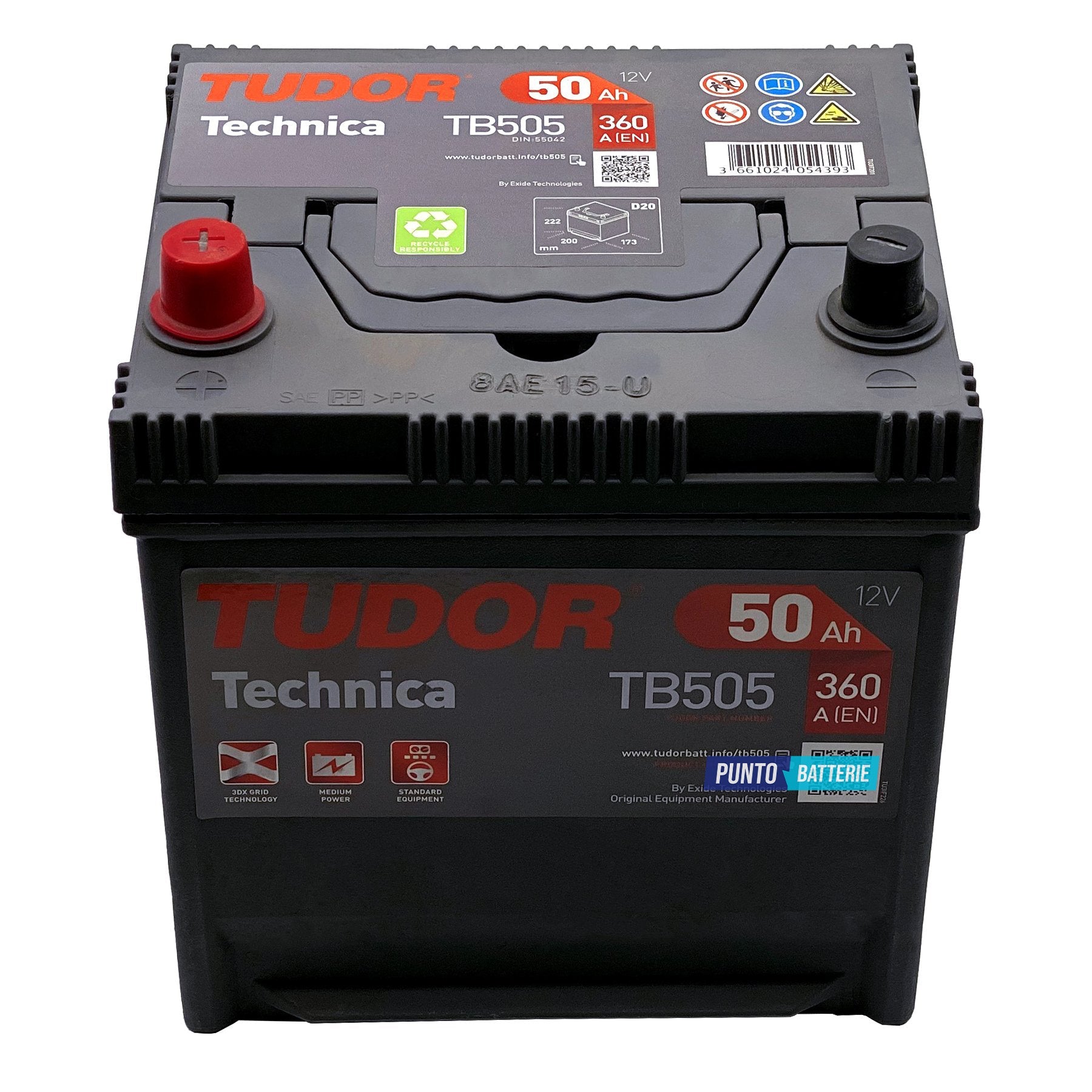 Batteria auto 50ah, 360a, 12v