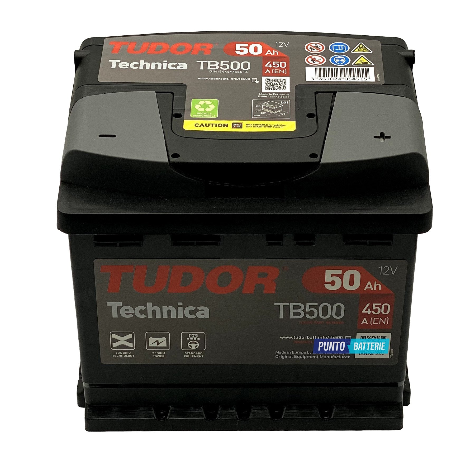 Batteria auto 50ah, 450a, 12v