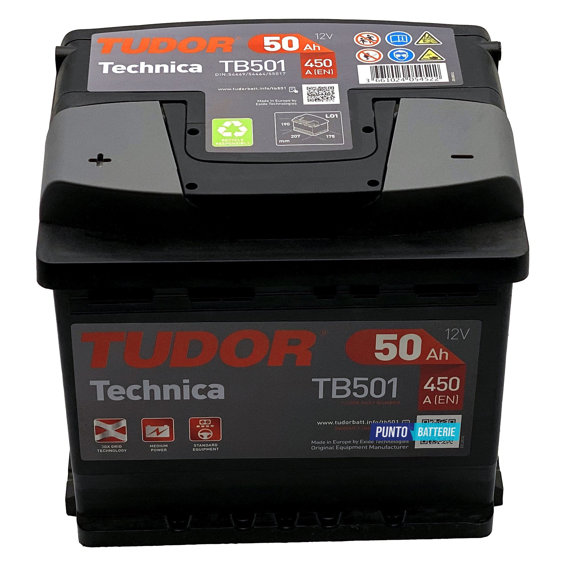 Batteria auto 50ah, 450a, 12v