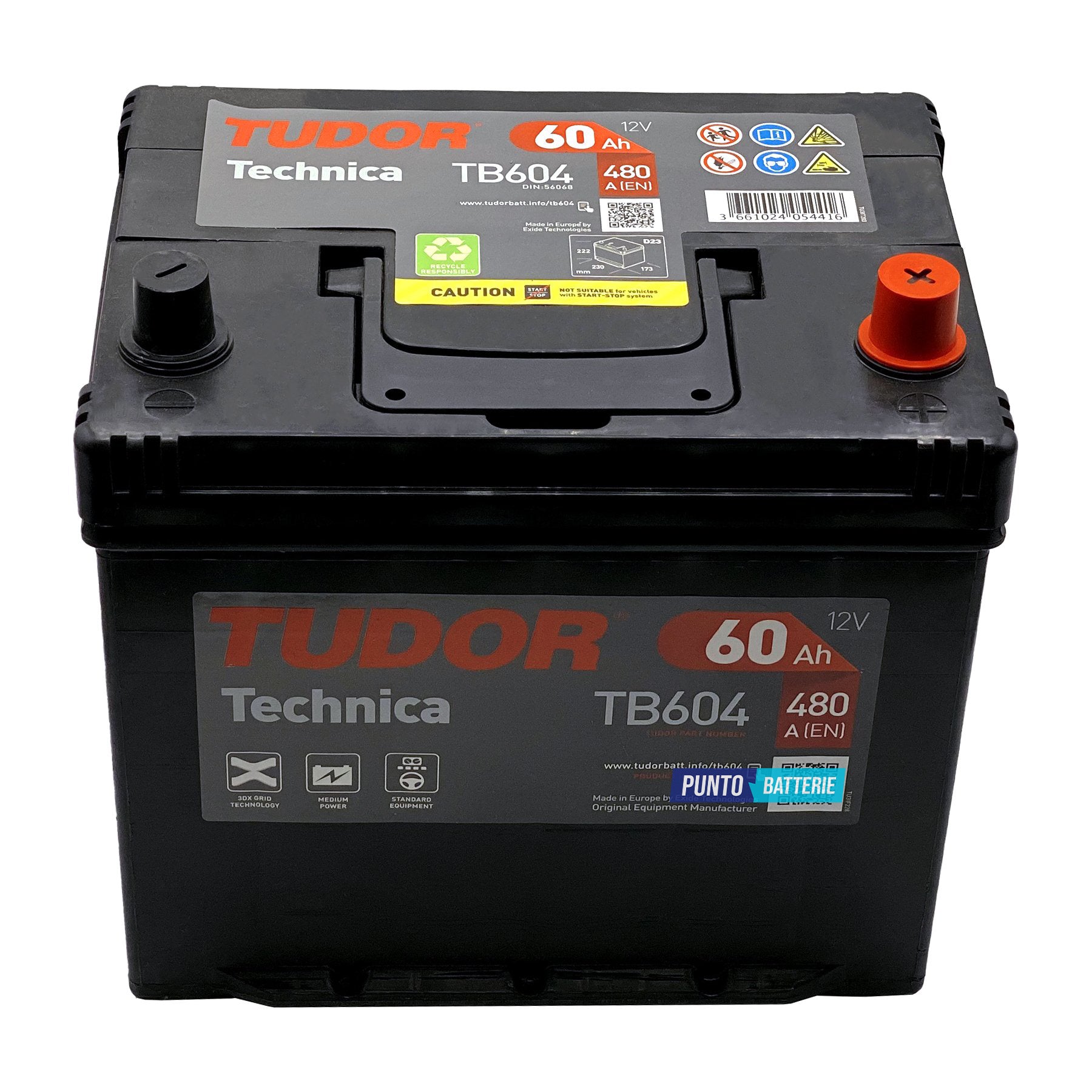 Batteria auto 60ah, 480a, 12v
