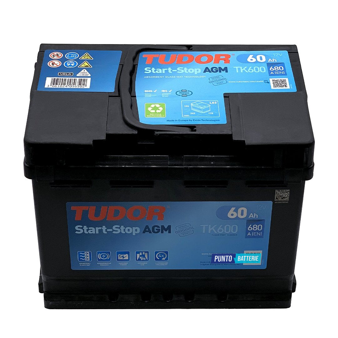 Batteria auto 60ah, 680a, 12v