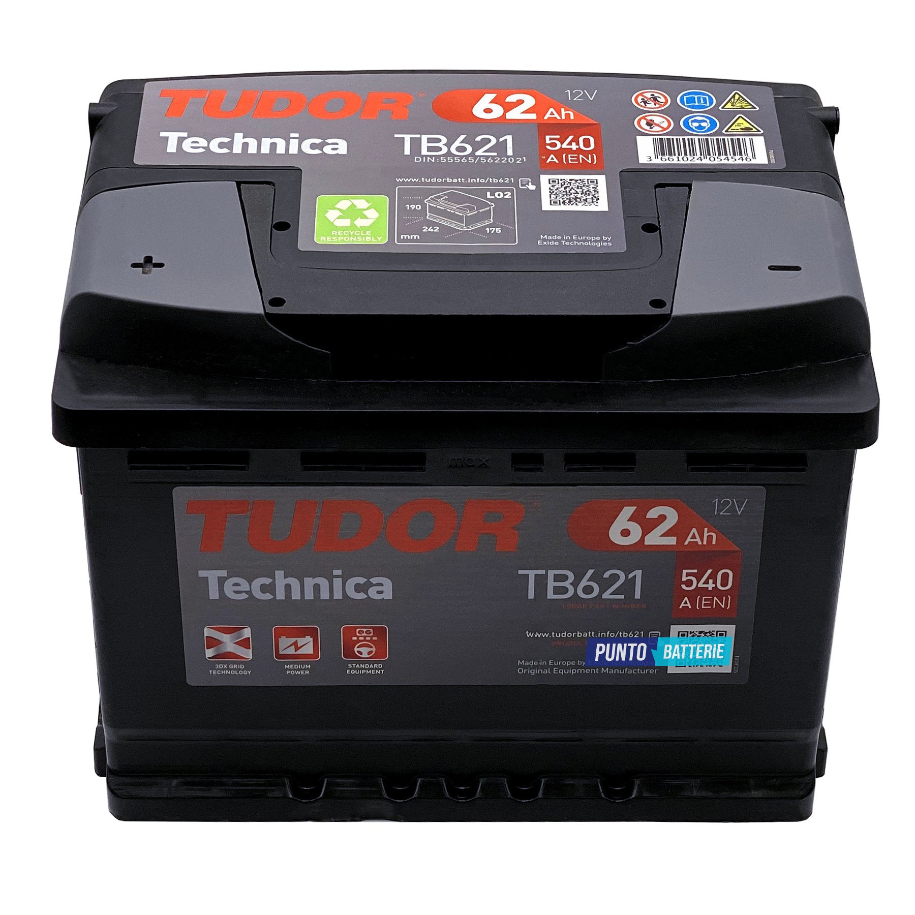 Batteria auto 62ah, 540a, 12v