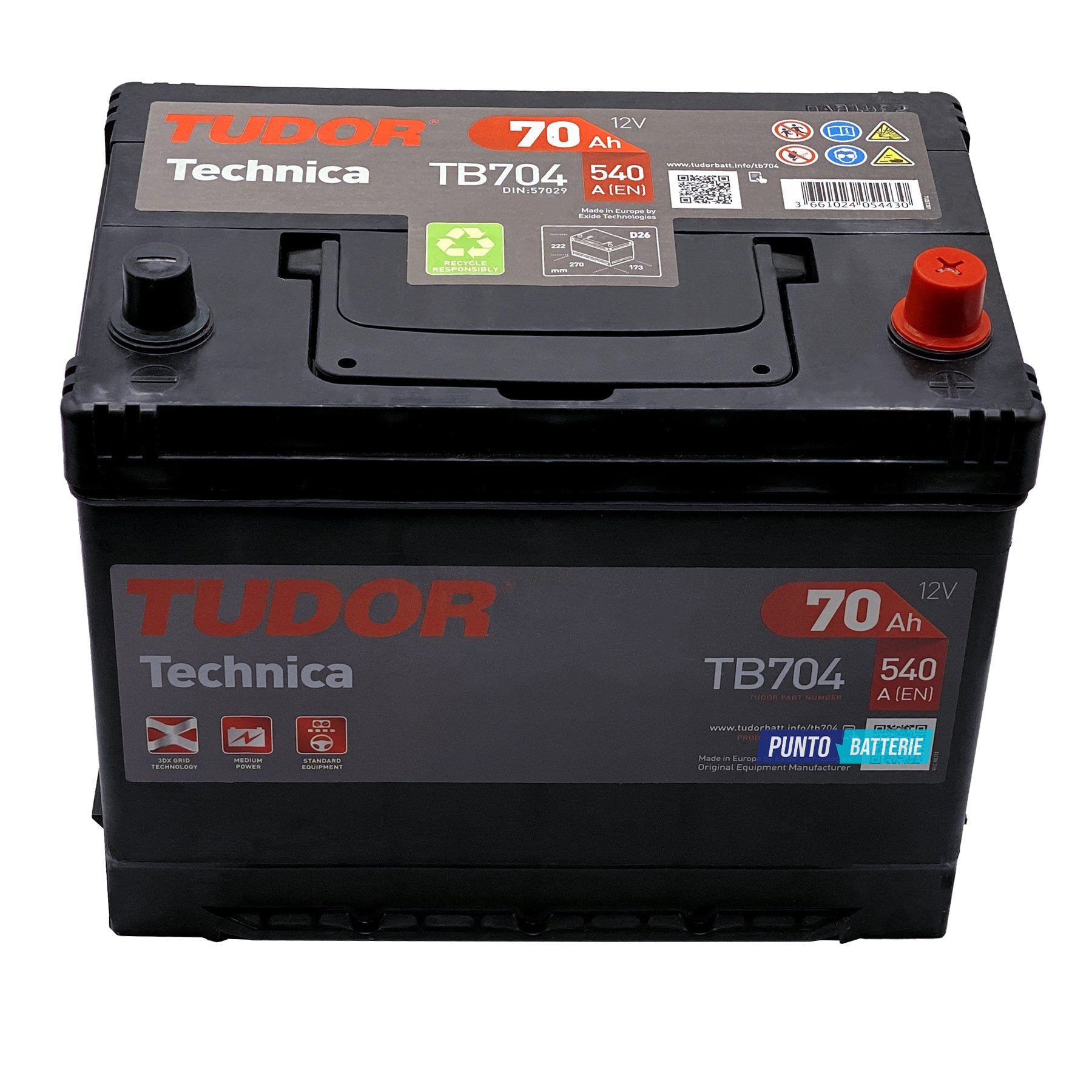 Batteria auto 70ah, 540a, 12v