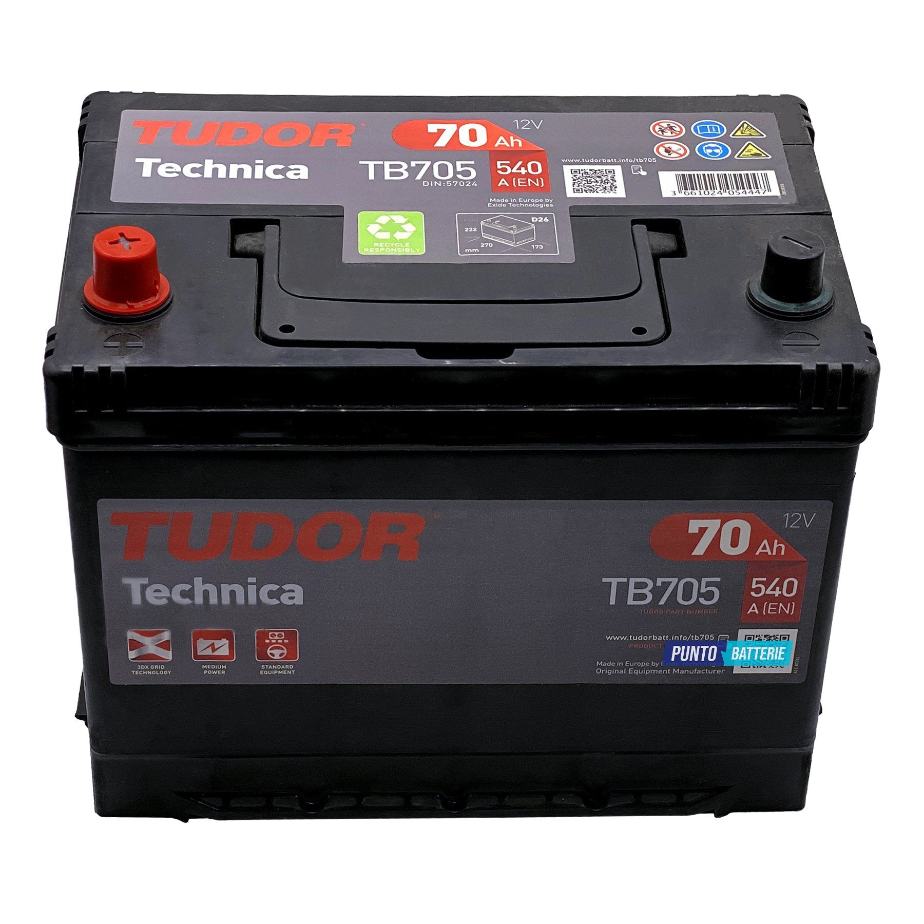 Batteria auto 70ah, 540a, 12v