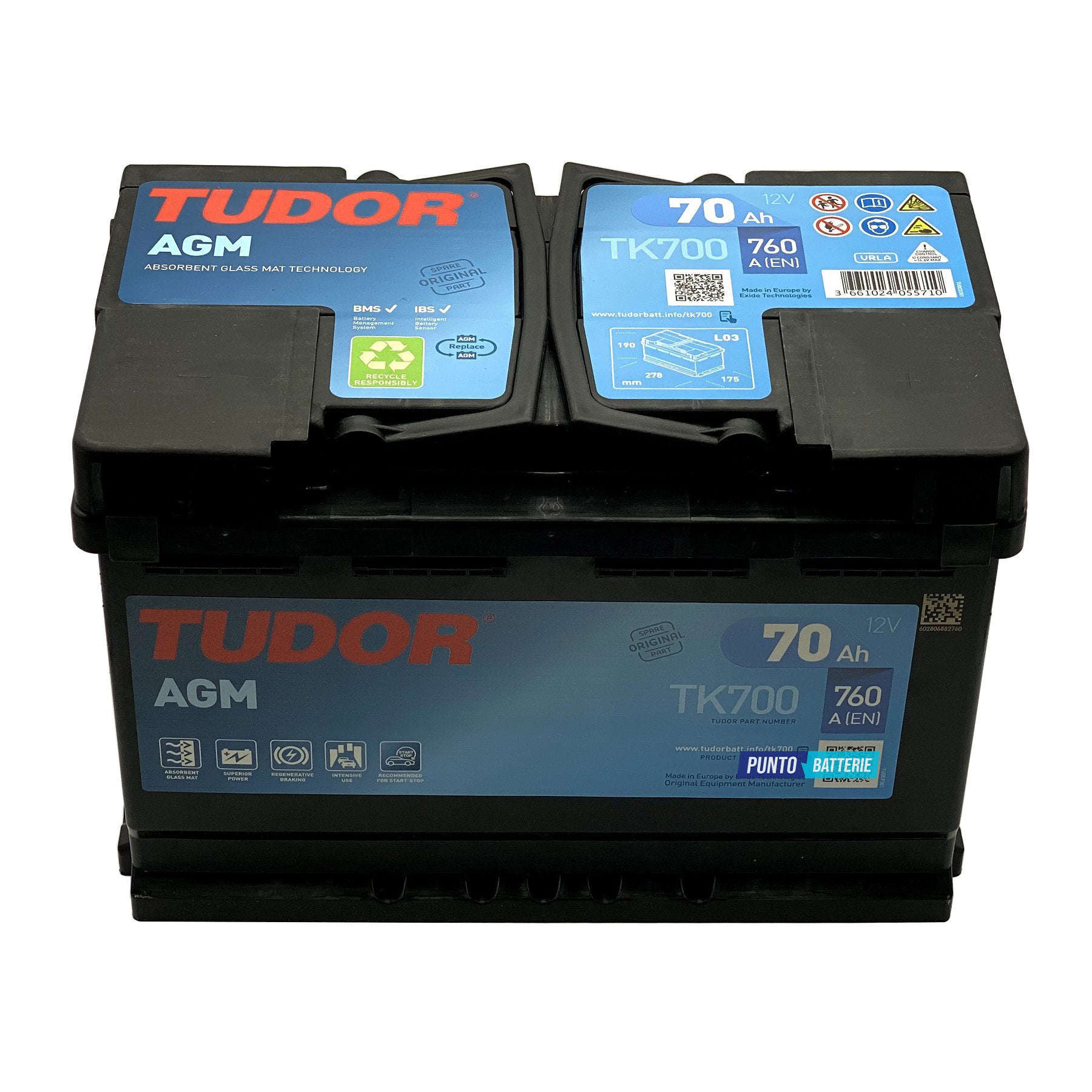 Batteria auto 70ah, 760a, 12v