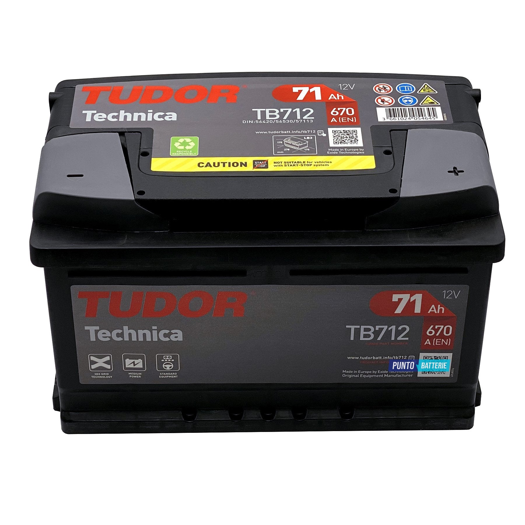 Batteria auto 71ah, 670a, 12v