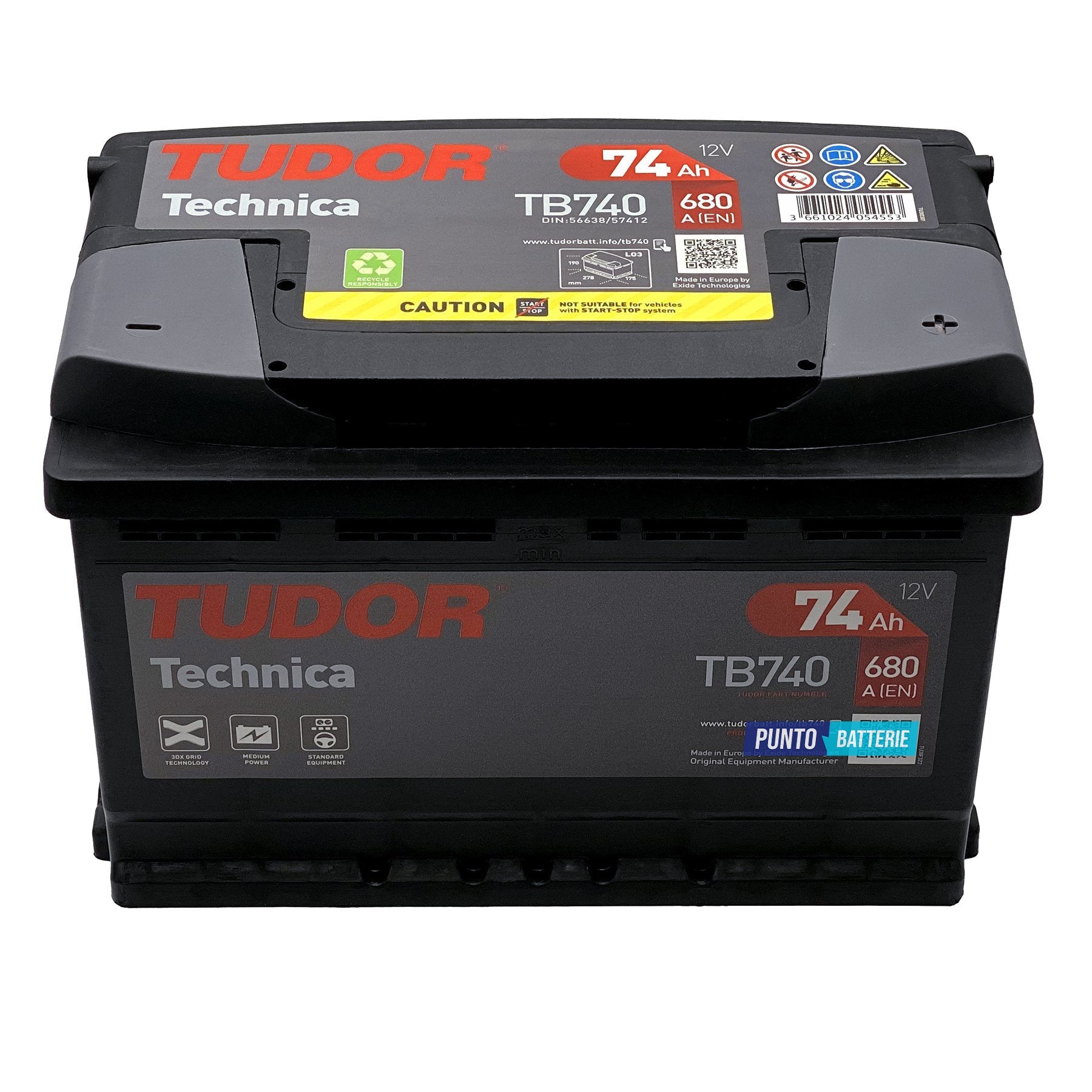 Batteria auto 74ah, 680a, 12v