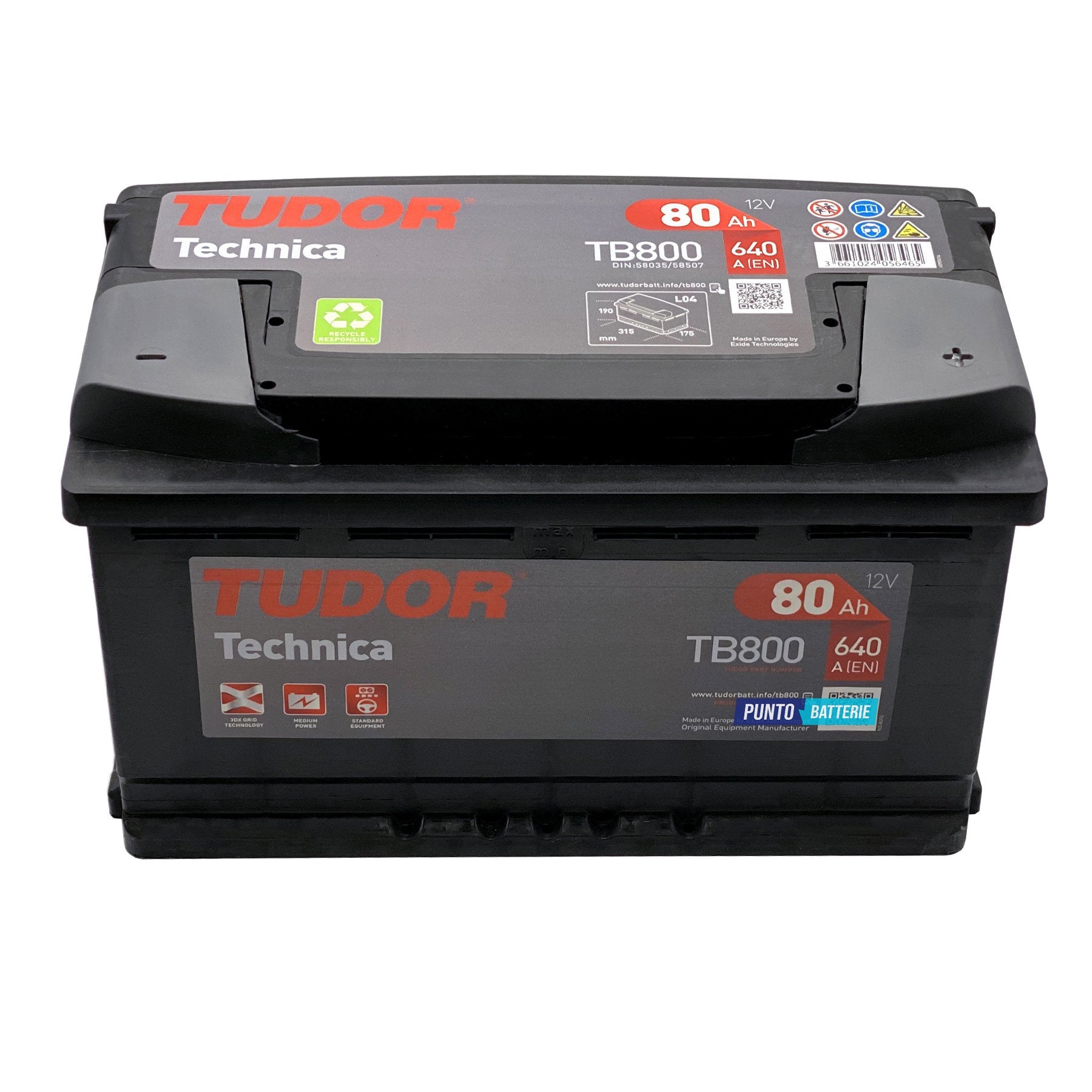 Batteria auto 80ah, 640a, 12v