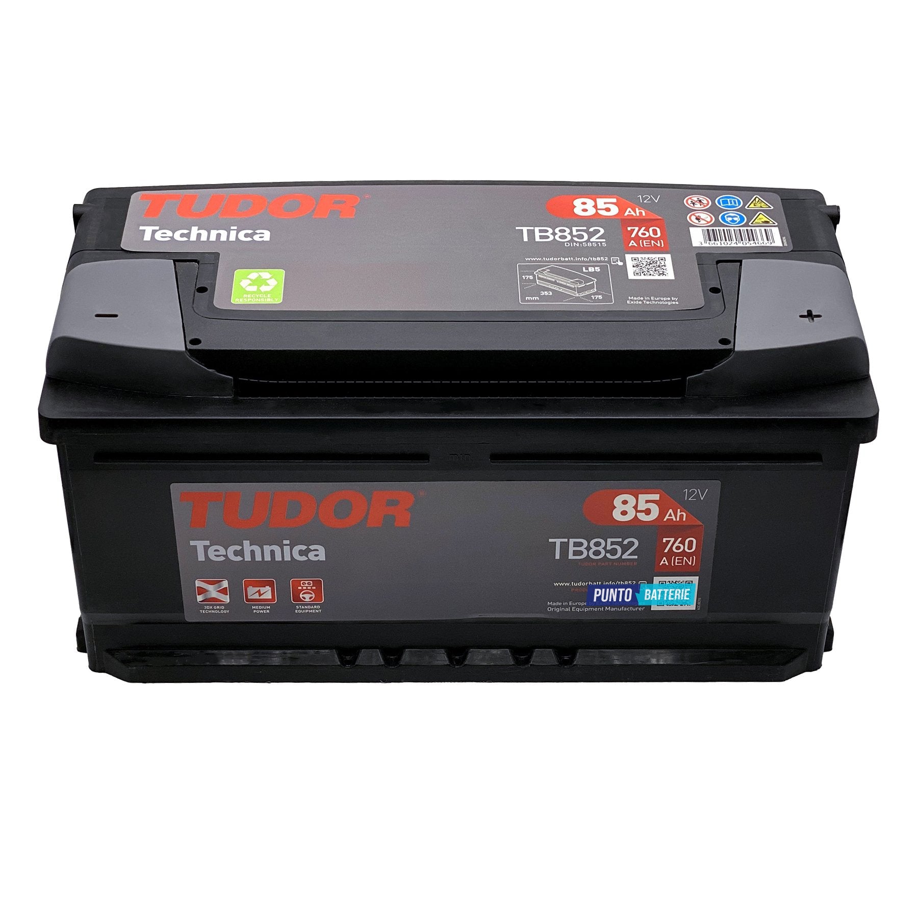 Batteria auto 85ah, 760a, 12v