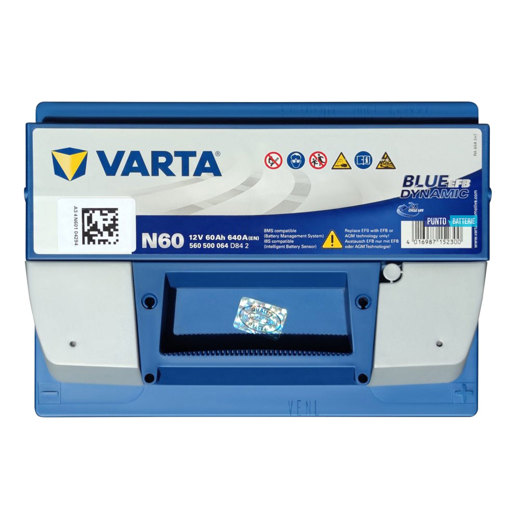 Batteria auto 60ah, 640a, 12v