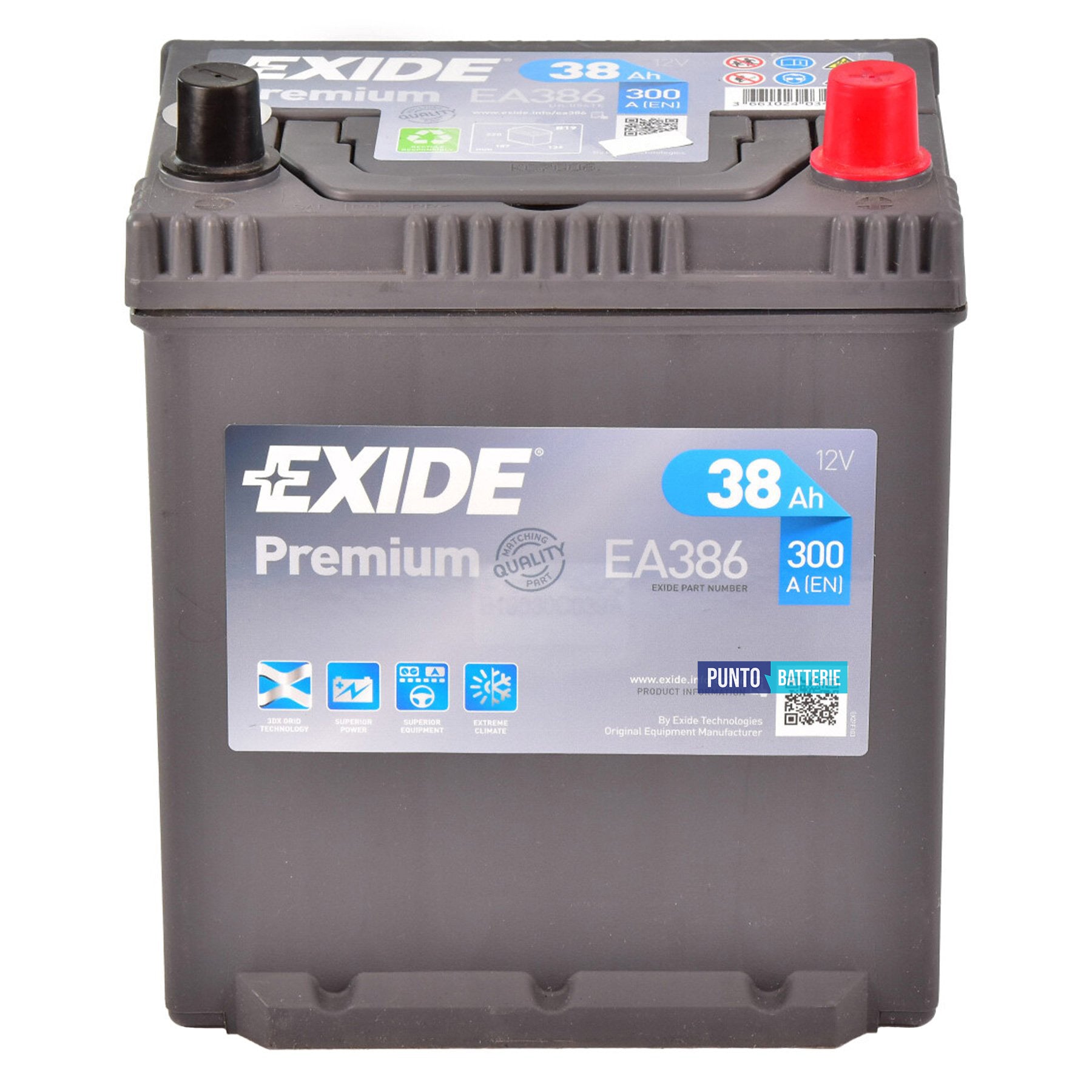 Batteria Exide EA386 - Premium (12V, 38Ah, 300A)
