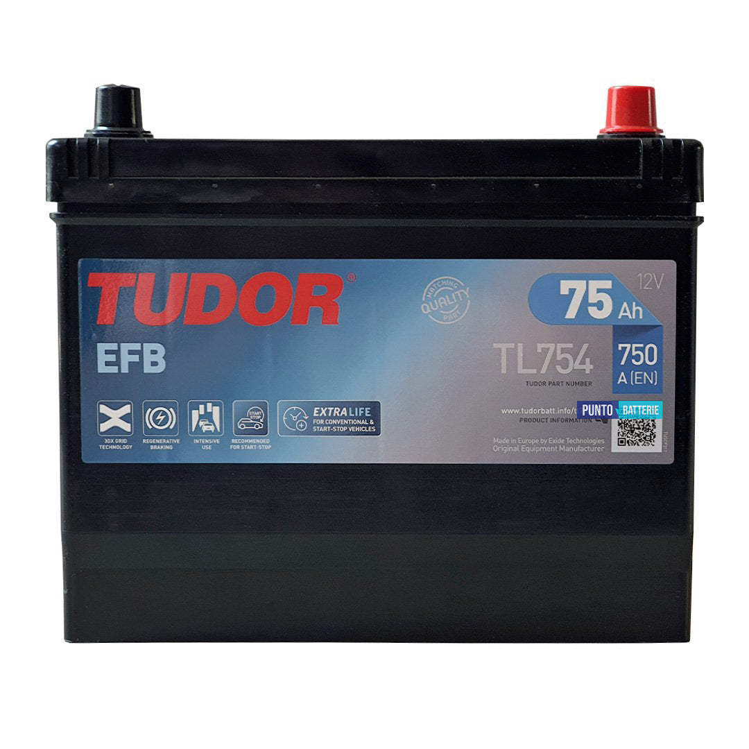 Batteria Tudor 75Ah, 12V, 750A, 270x173x222mm, EFB