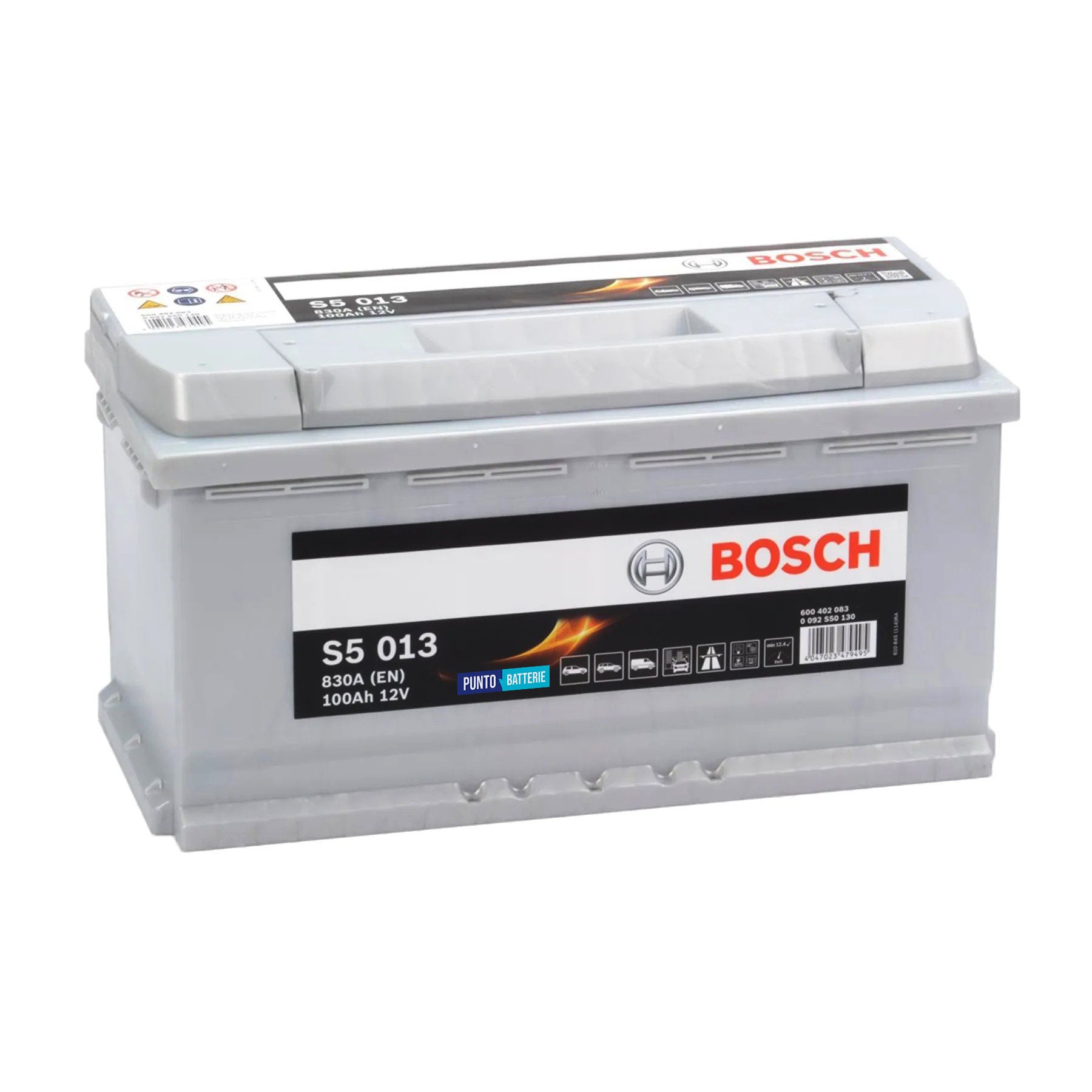 Batteria originale Bosch S5 S5 013, dimensioni 353 x 175 x 190, polo positivo a destra, 12 volt, 100 amperora, 830 ampere. Batteria per auto e veicoli leggeri.