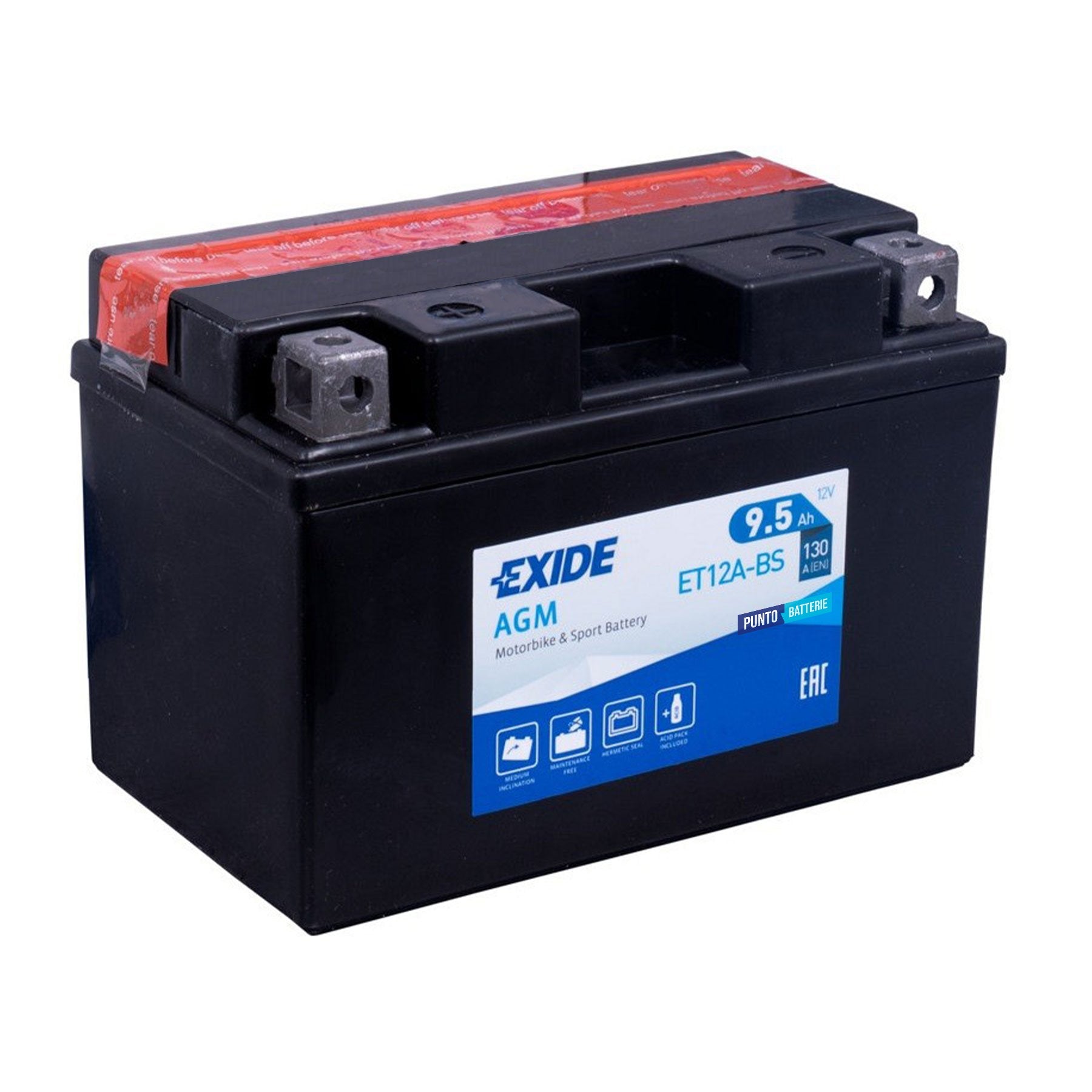 Batteria Exide ET12B-BS - AGM (12V, 10Ah, 160A) - Puntobatterie
