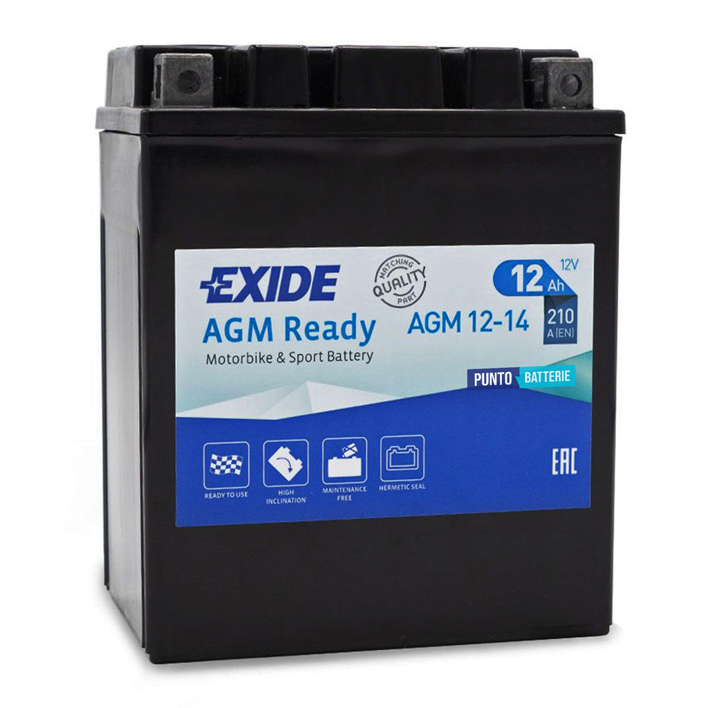 Batteria Exide AGM12-14 - AGM Ready (12V, 12Ah, 210A) - Puntobatterie